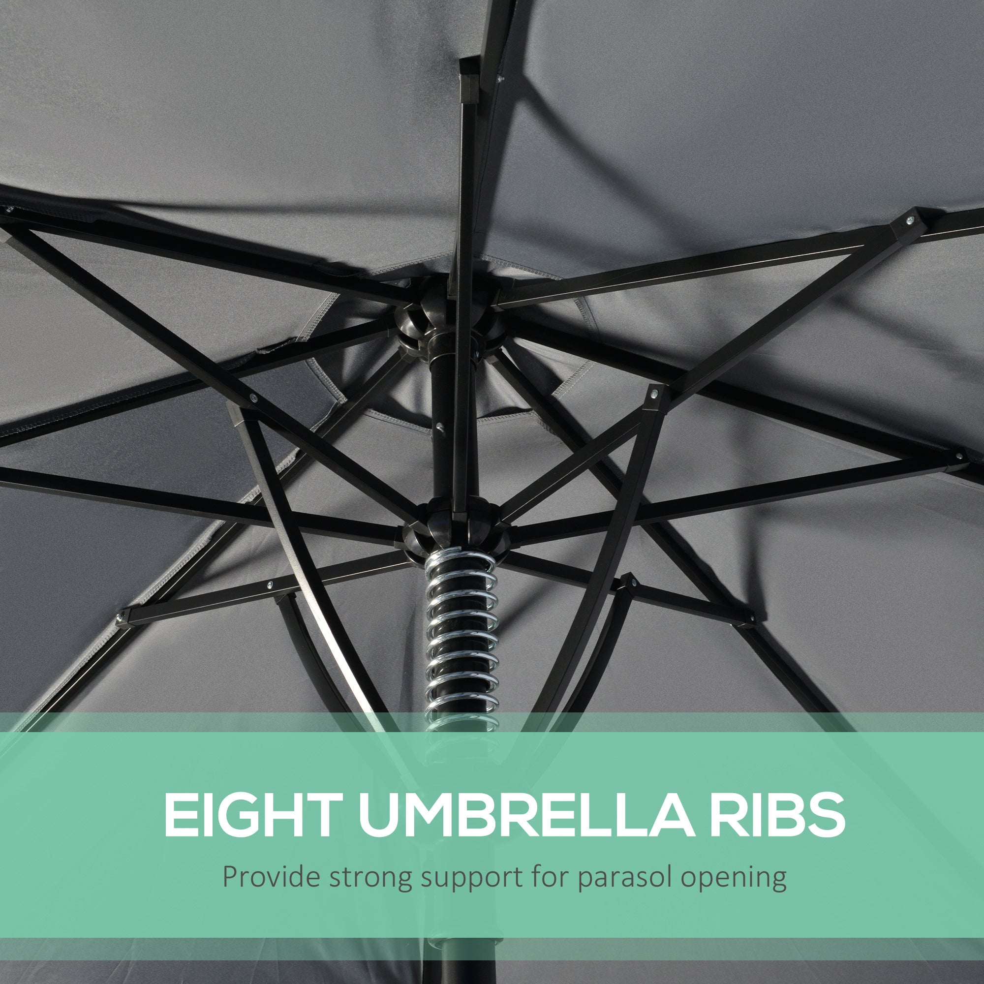 Outsunny Garden 3(m) Parasol Umbrella, Outdoor Market Table Umbrella Sun Shade Canopy with 8 Ribs, Easy Push to Open, Grey - North Peak Garden Furniture