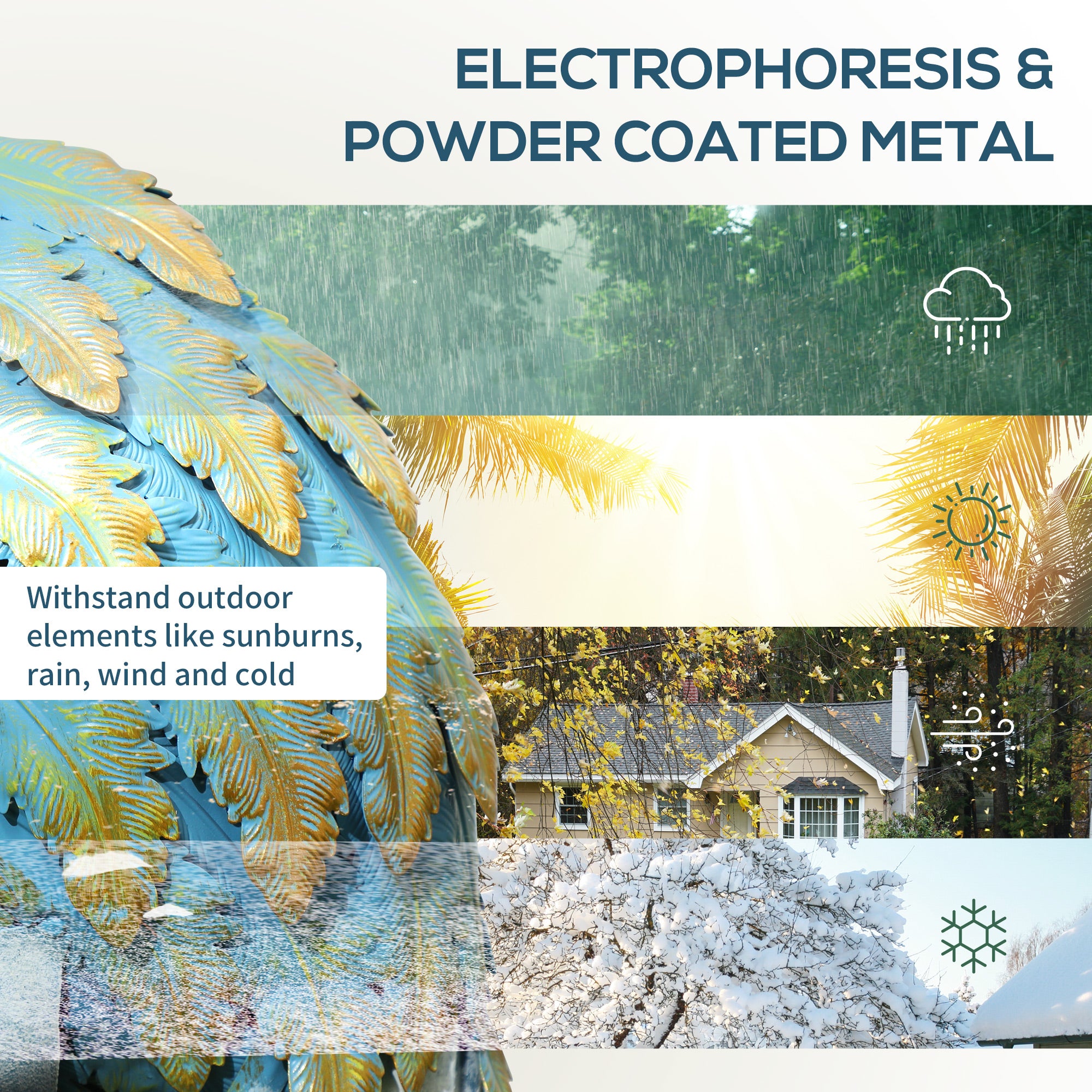 Outsunny Heron Garden Statue, Standing Garden Ornament, Metal Garden Gift with Stakes, 28 x 17 x 63 cm, Multi-Colour