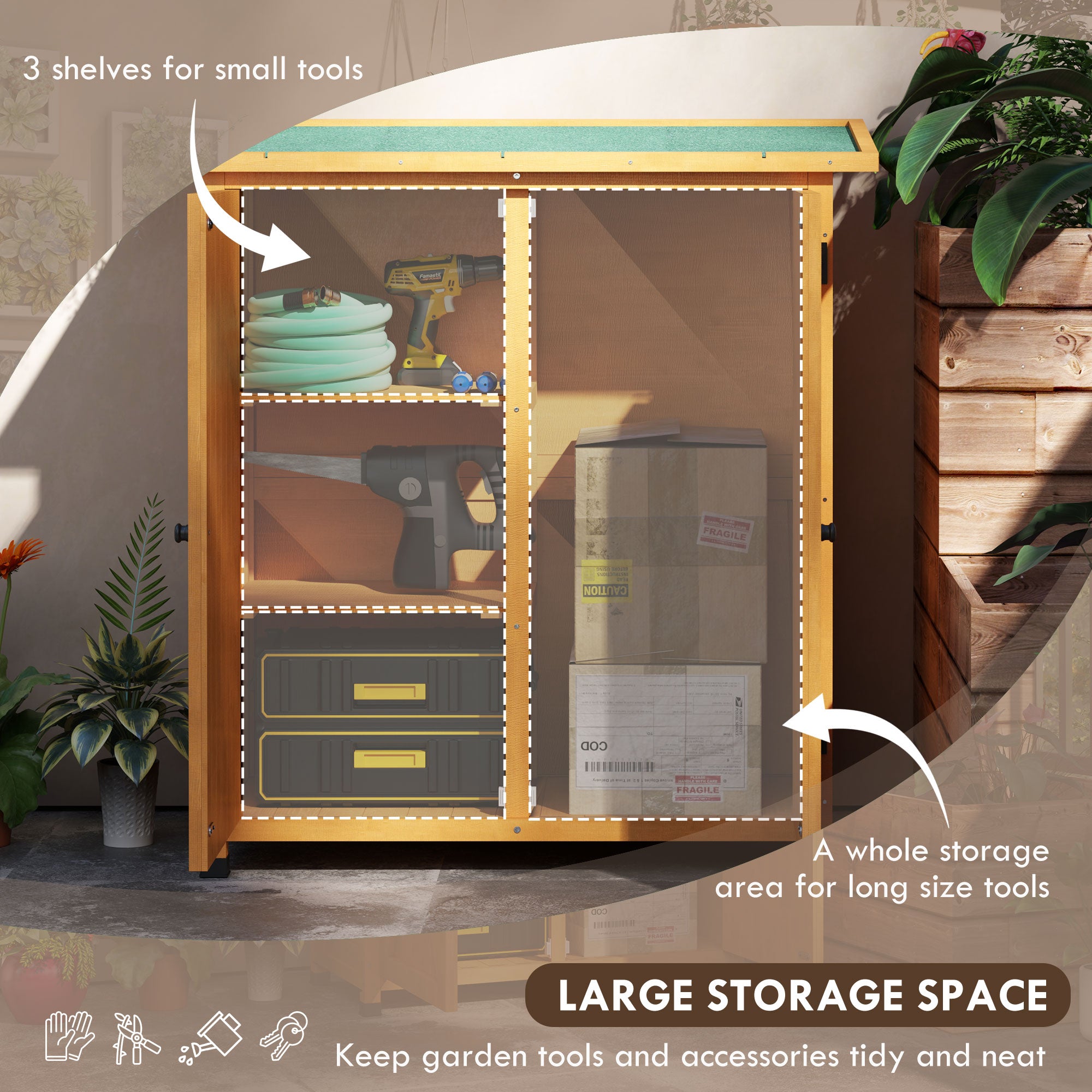 Outsunny 46.5 x 97cm Compact Wooden Storage Shed - Yellow - North Peak Garden Furniture