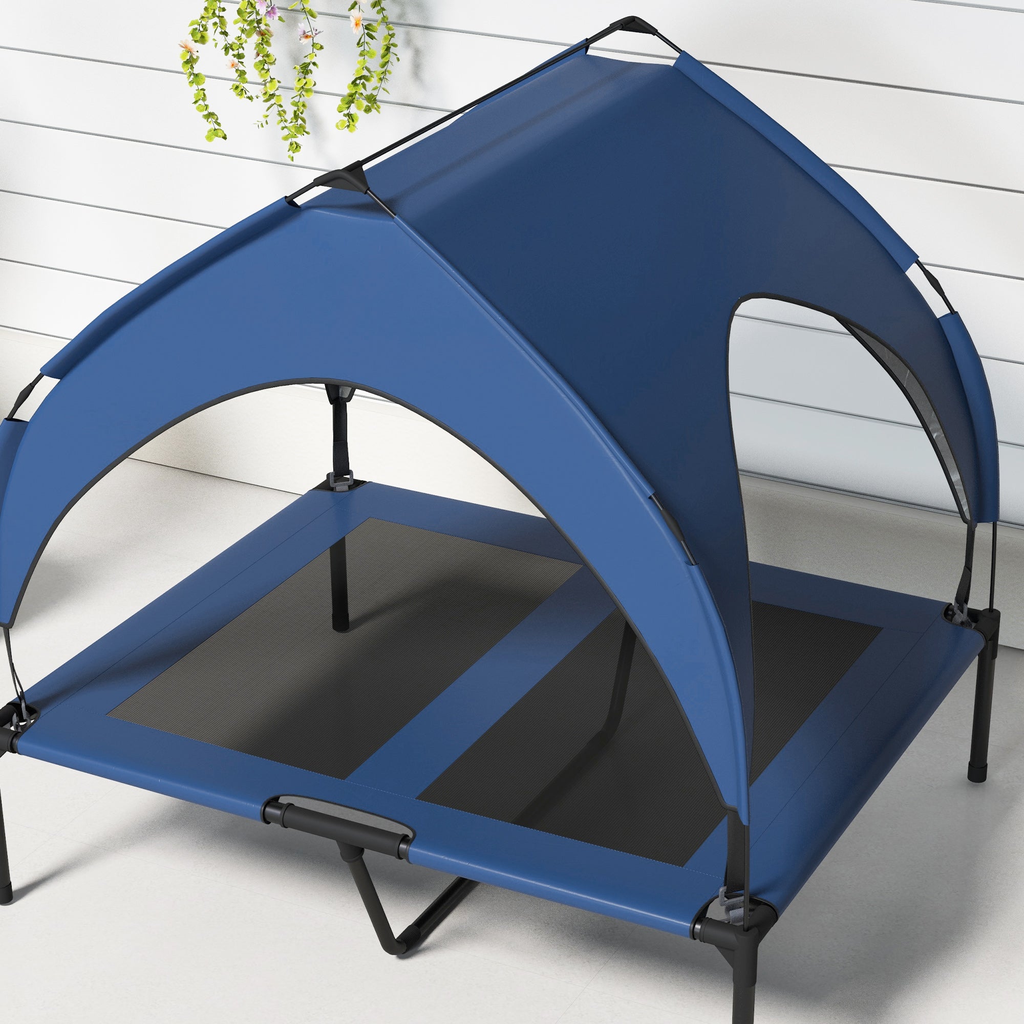 PawHut Cooling Raised Pet Bed w/ Washable Breathable Mesh, for Medium, Large Dogs, 91 x 76 x 89cm - Dark Blue - North Peak Garden Furniture