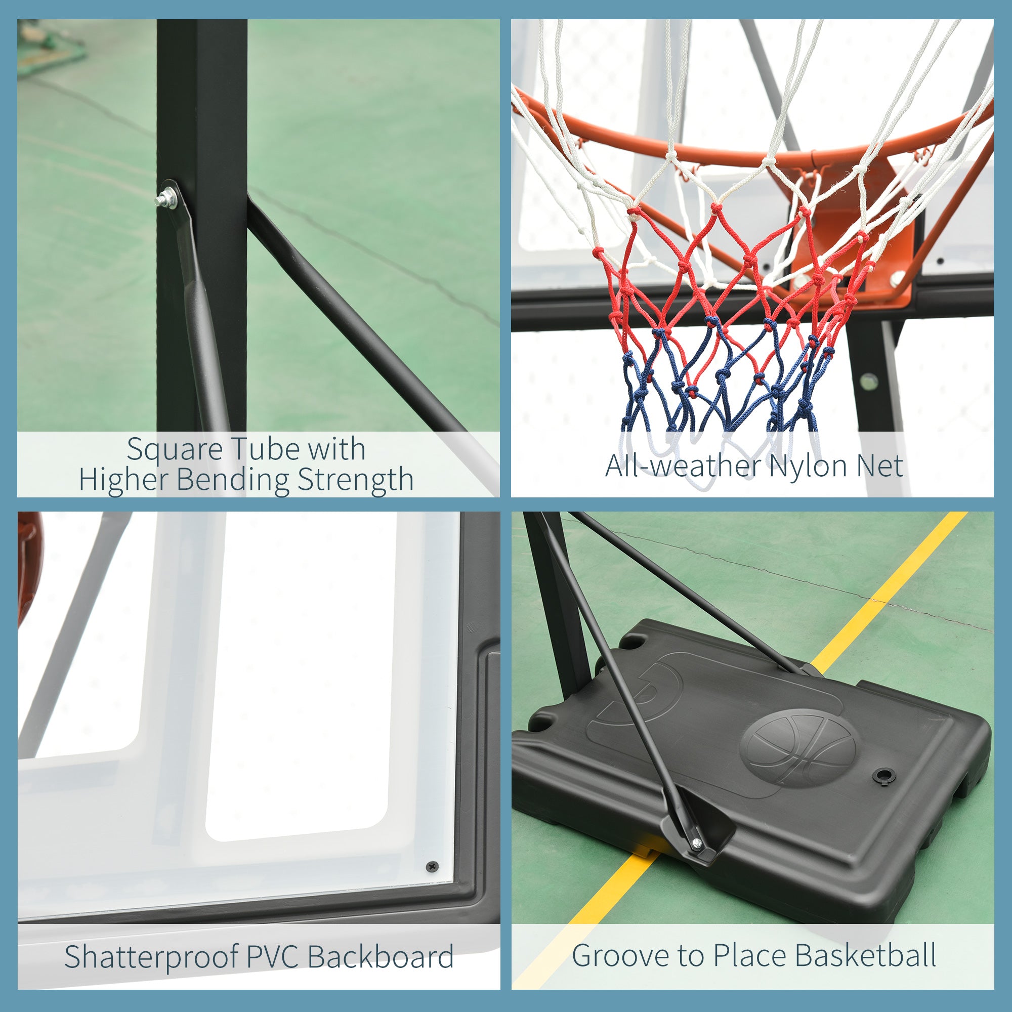 HOMCOM Basketball Hoop Freestanding 255-305cm Hoop Height Adjustable Stand with Backboard Wheels for Teens Adults Black