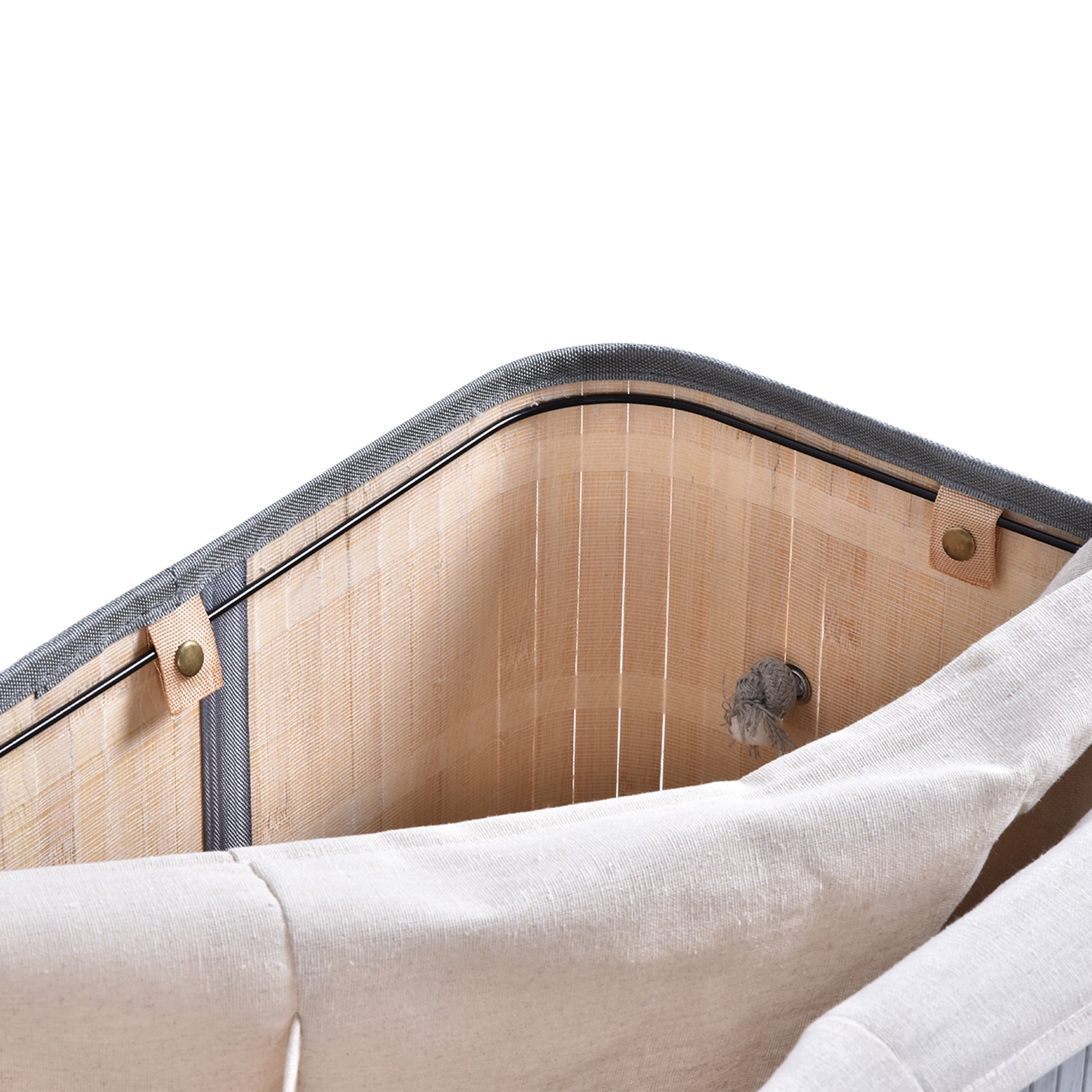 HOMCOM 100L Natural Wood Laundry Basket A Compartment w/Flip Lid Removable Lining Handles Board Base Foldable Durable Water-Resistant Dirty Clothes Storage Home Organisation Grey - North Peak Garden Furniture
