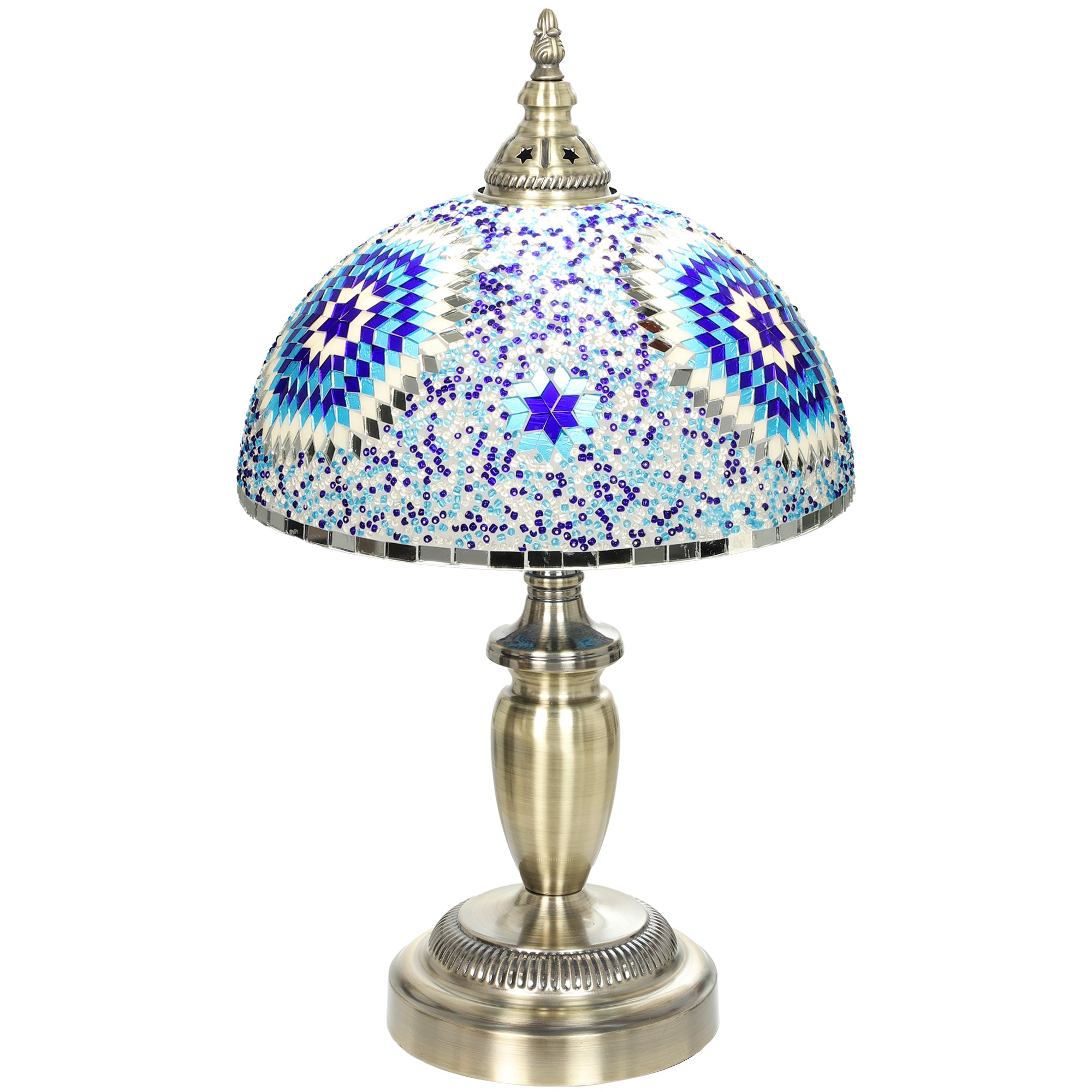 HOMCOM 30cm Tiffany Lamp, Stained Glass Bedside Table Lamp with Button Switch and Metal Base, Blue