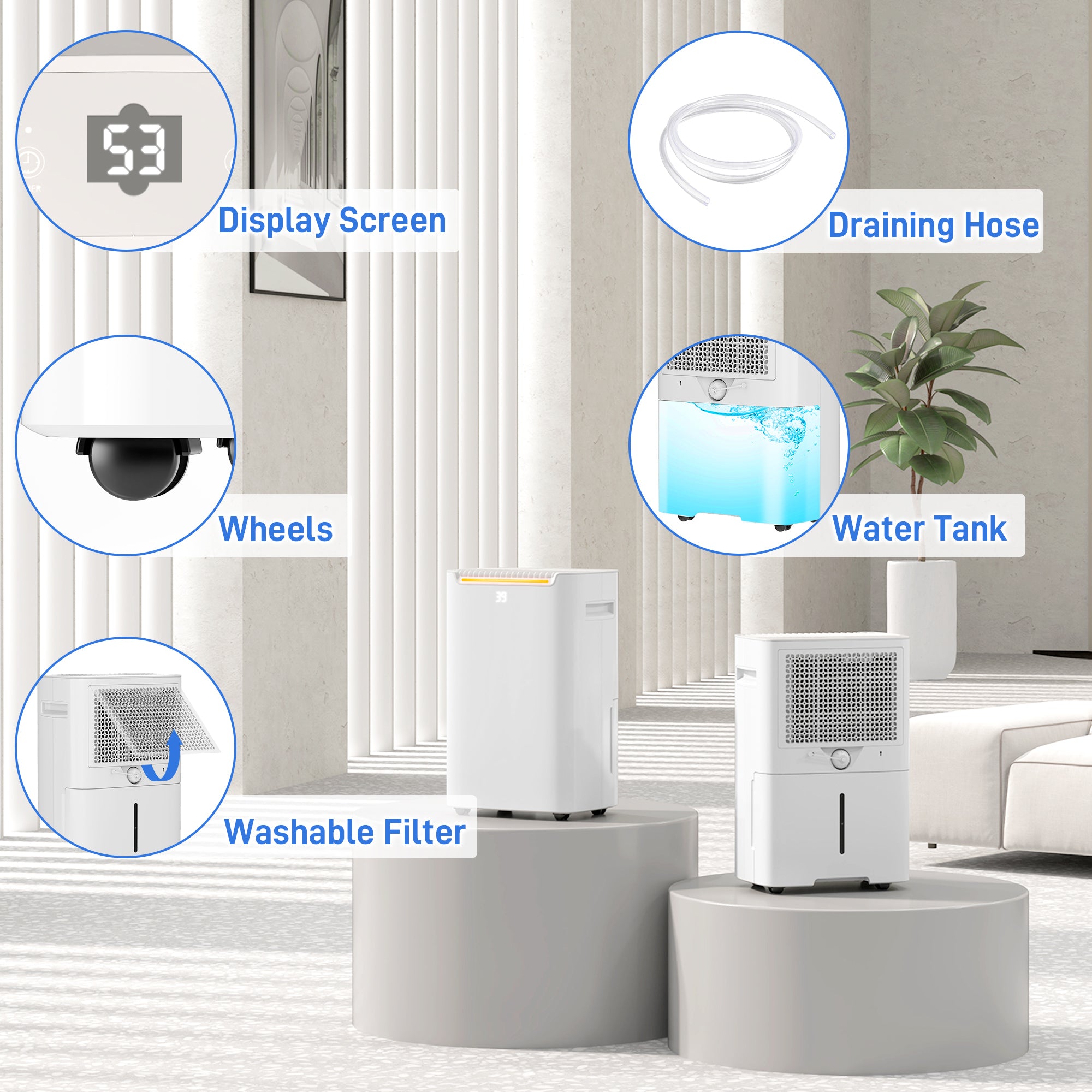 HOMCOM 20L/Day Dehumidifier with Continuous Drainage, 2.5L Water Tank, 24H Timer On/off, Digital Humidity Display, Air Filter, Dehumidifier for Home Damp, Bedroom, Condensation, Mould, Laundry Drying - North Peak Garden Furniture