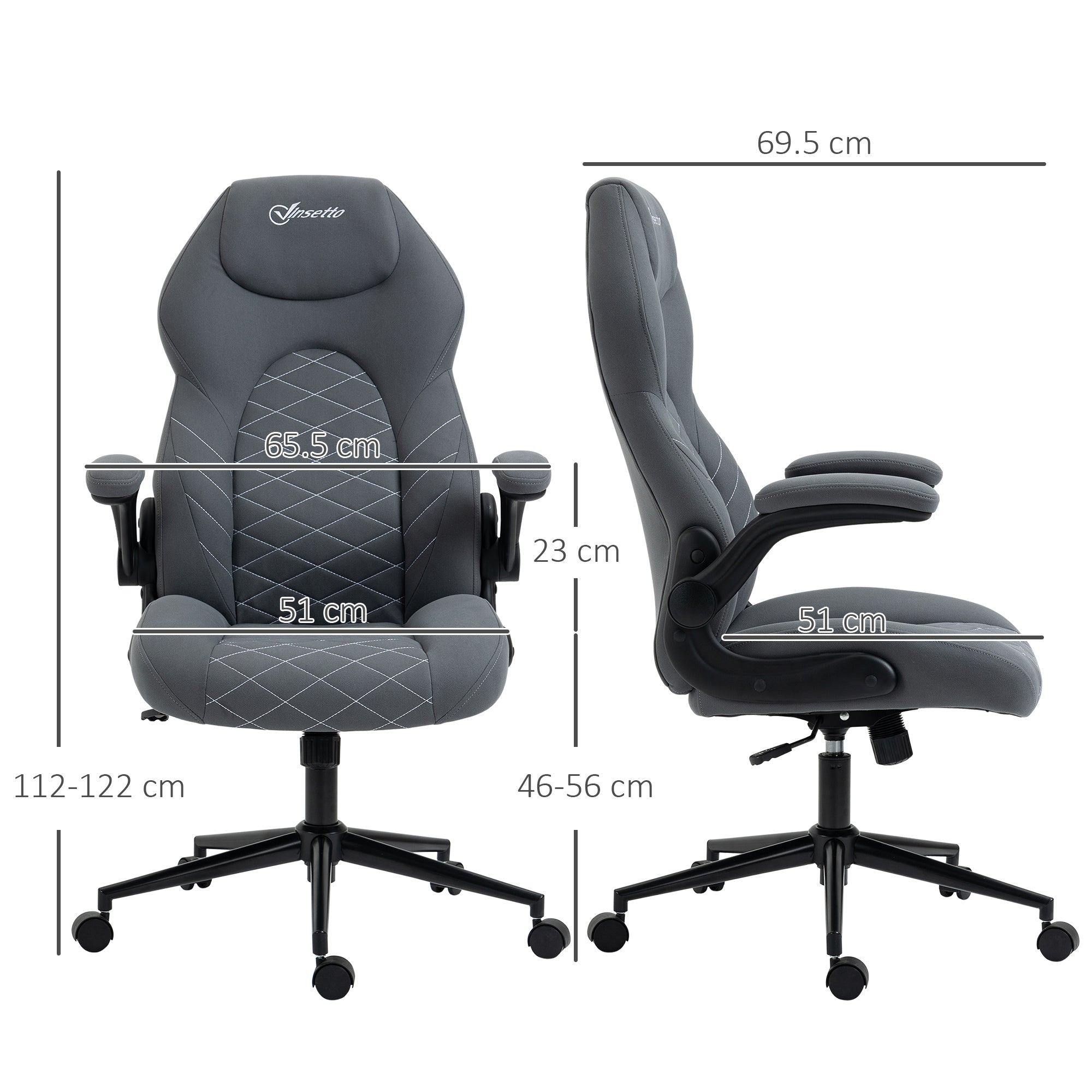 Vinsetto Home Office Desk Chair, Computer Chair with Flip Up Armrests, Swivel Seat and Tilt Function, Dark Grey - North Peak Garden Furniture