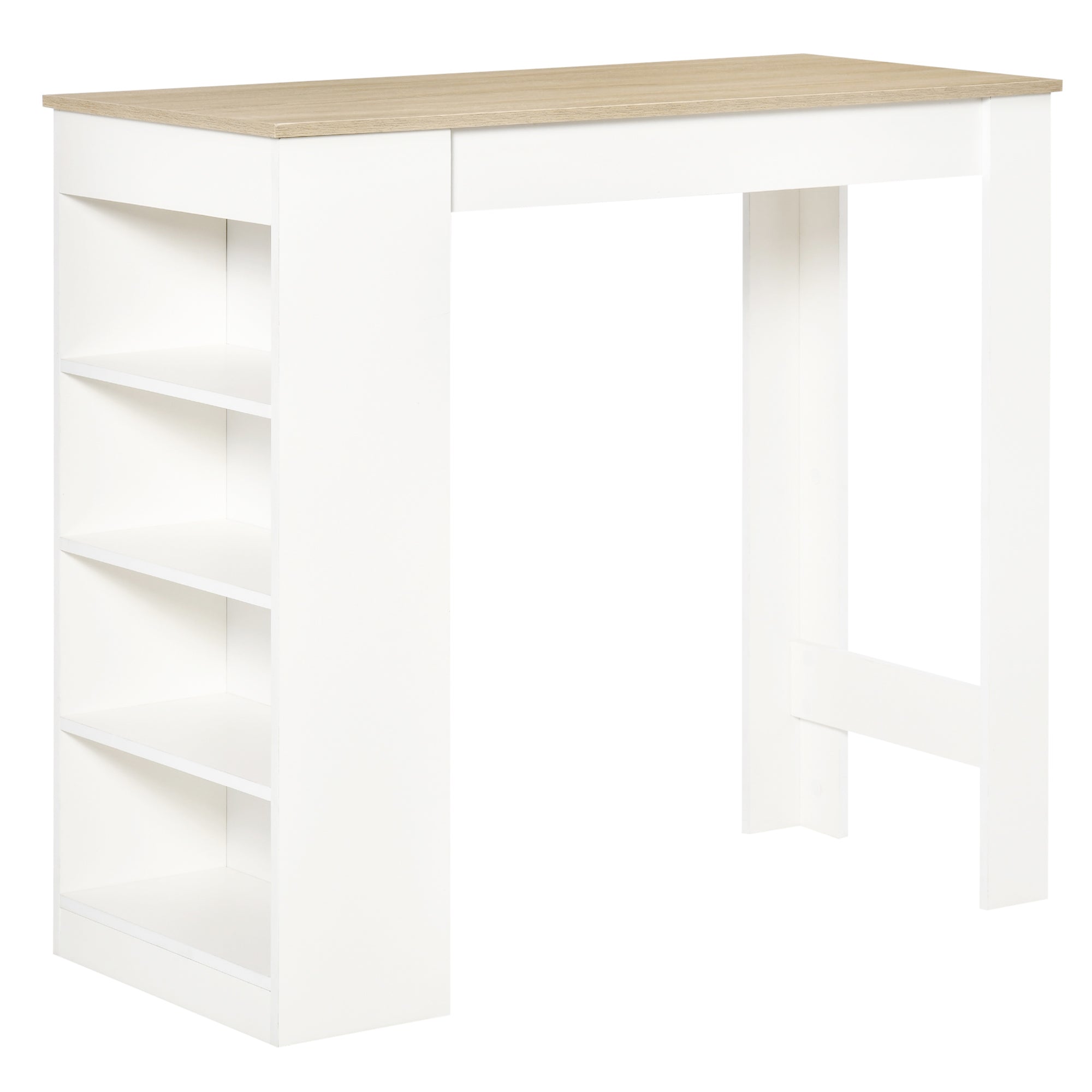 HOMCOM Bar Table Coffee Table Kitchen Dining Table with 4-Tier Storage Shelf for Kitchen, Dining Room, Living Room, Natural - North Peak Garden Furniture