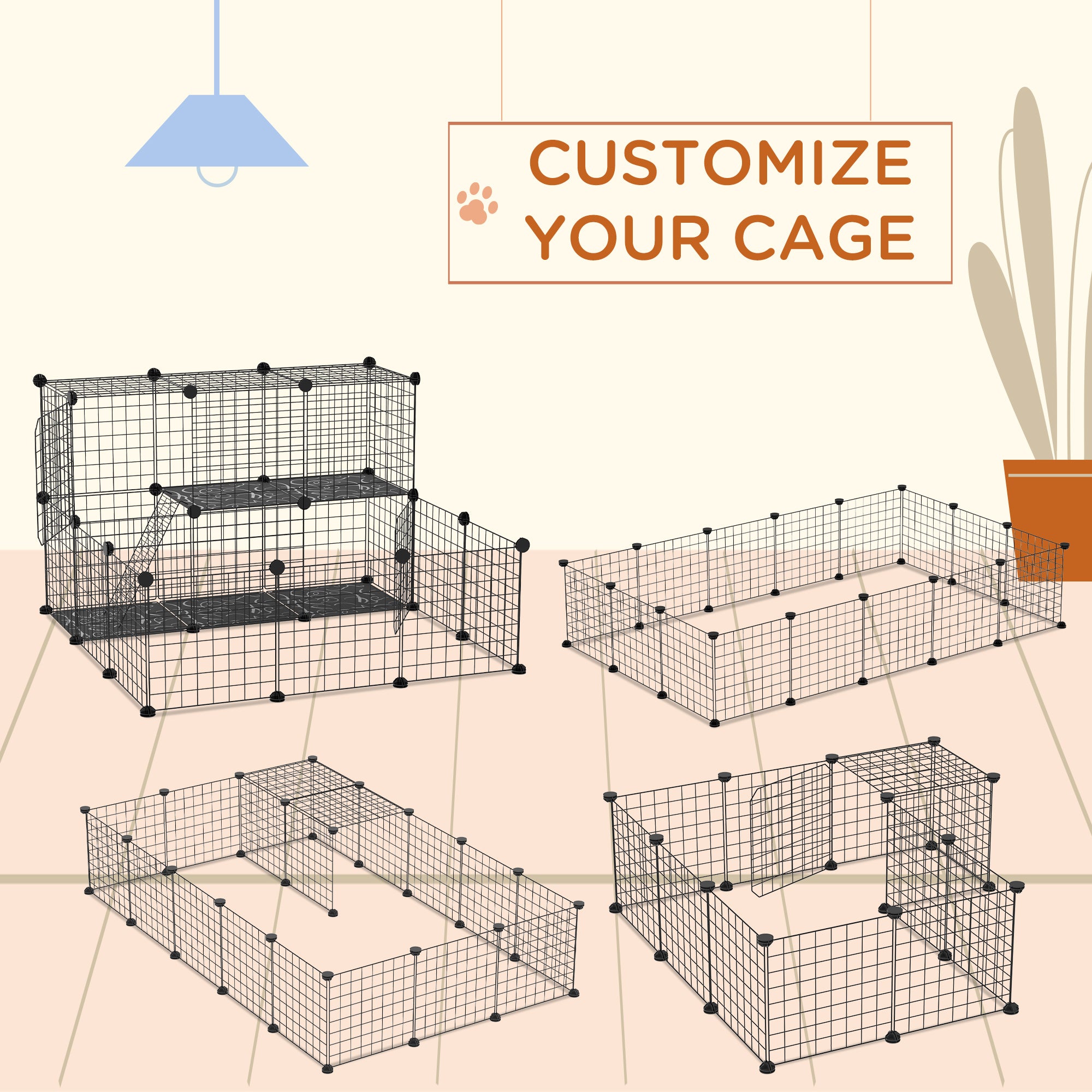 PawHut Pet Playpen w/ Door Customisable Fence for Guinea Pigs Chinchillas Hedgehogs - Black - North Peak Garden Furniture
