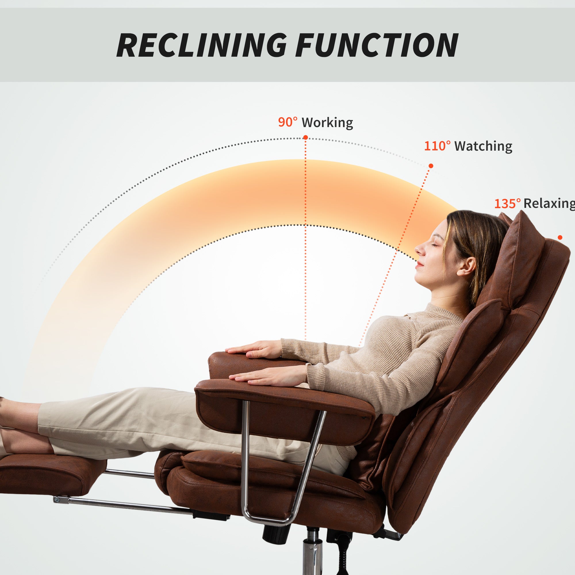 HOMCOM Leathaire Reclining Office Chair with Lumbar Support Pillow - Dark Brown - North Peak Garden Furniture