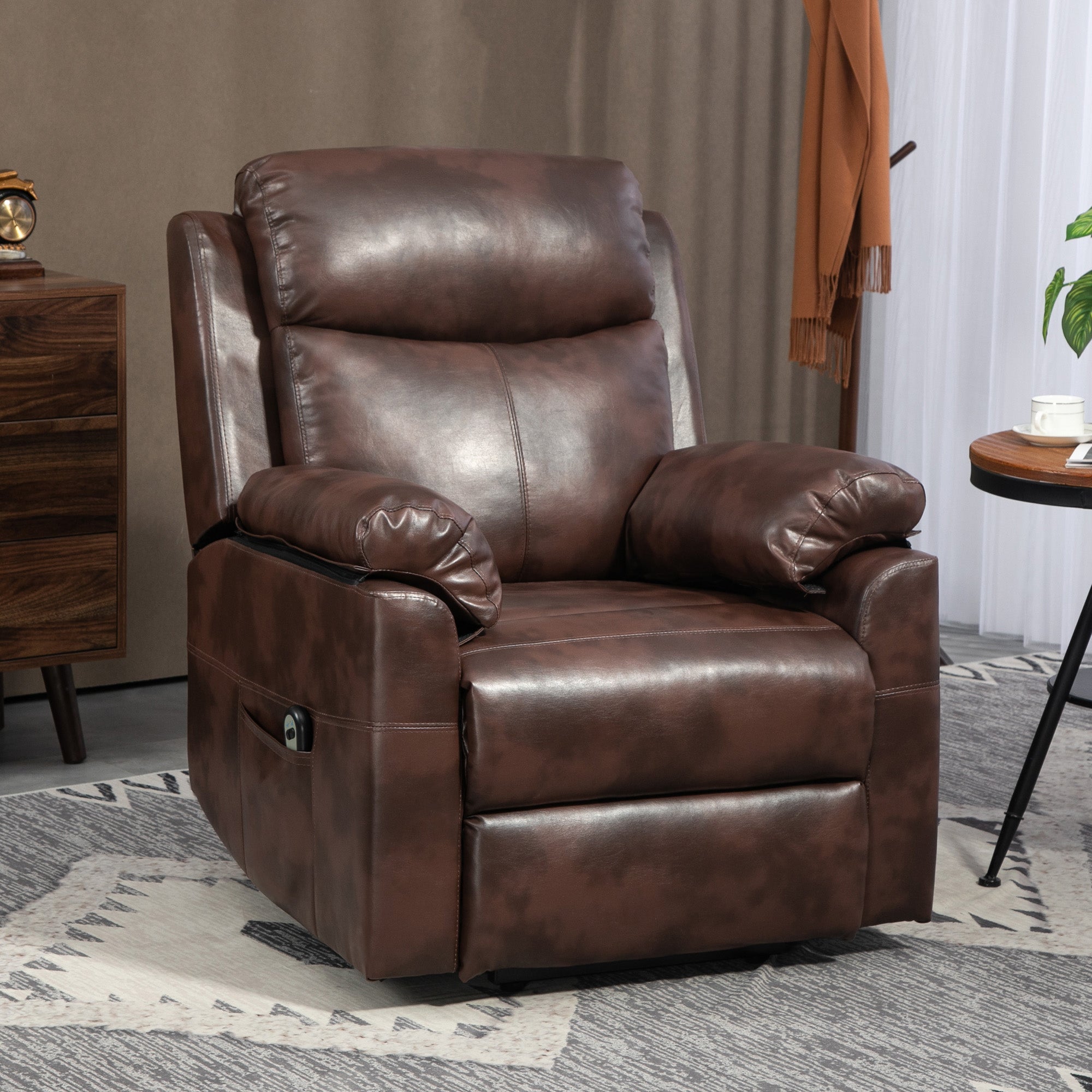 HOMCOM Faux Leather 70° Electric Riser Recliner Chair - Brown - North Peak Garden Furniture