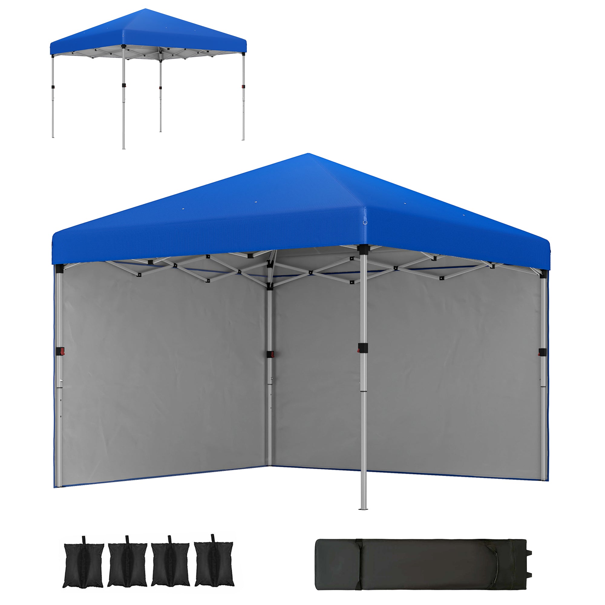 Outsunny 3 x 3 (M) Pop Up Gazebo, UPF 30+ with 2 Sidewalls, Leg Weight Bags and Wheeled Bag, Height Adjustable Party Tent Event Shelter for Garden, Patio, Blue - North Peak Garden Furniture