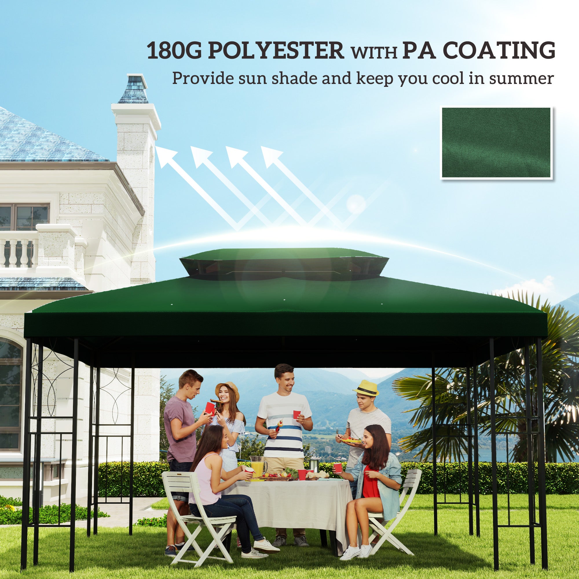 Outsunny Gazebo Roof Replacement, for 3 x 4m Frames - Green - North Peak Garden Furniture