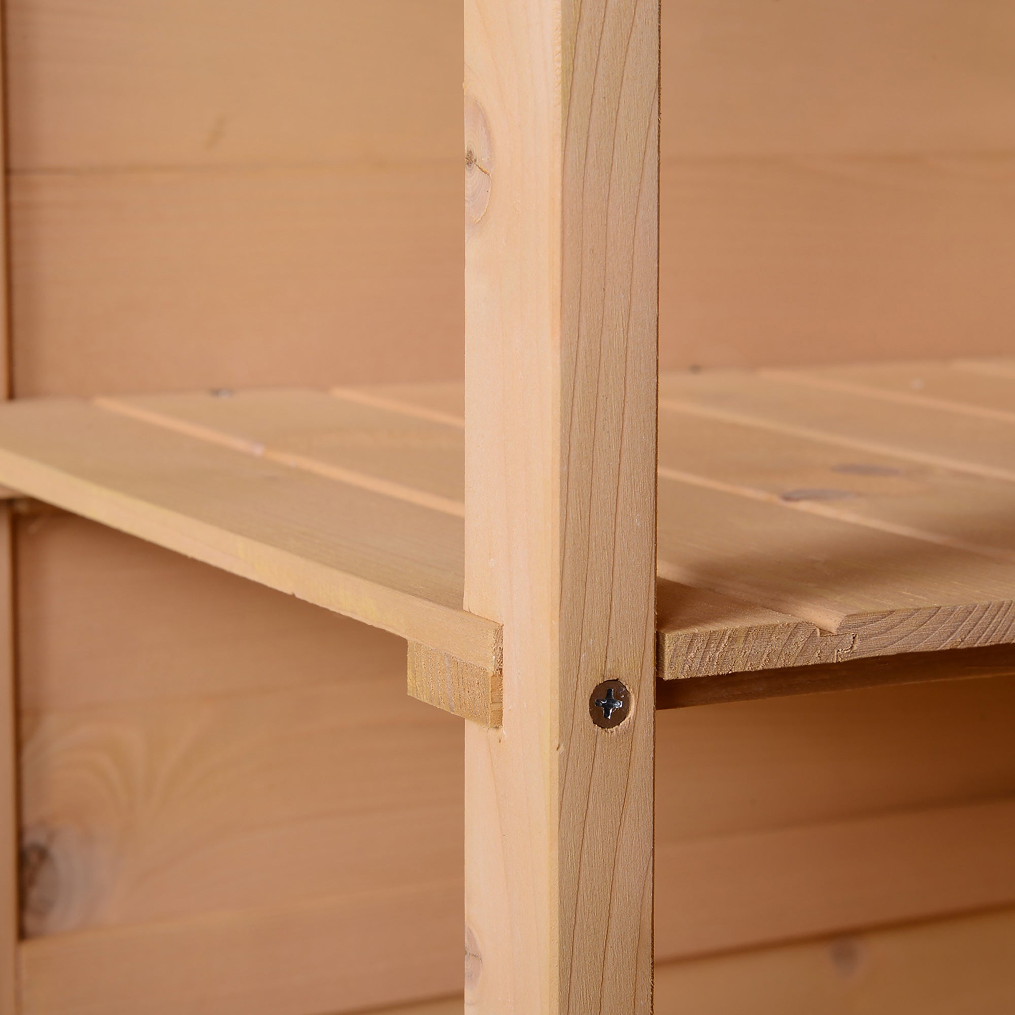 Outsunny Garden Shed Wooden Garden Storage Shed Fir Wood Tool Cabinet Organiser with Shelves 75L x 56W x115Hcm Natural - North Peak Garden Furniture