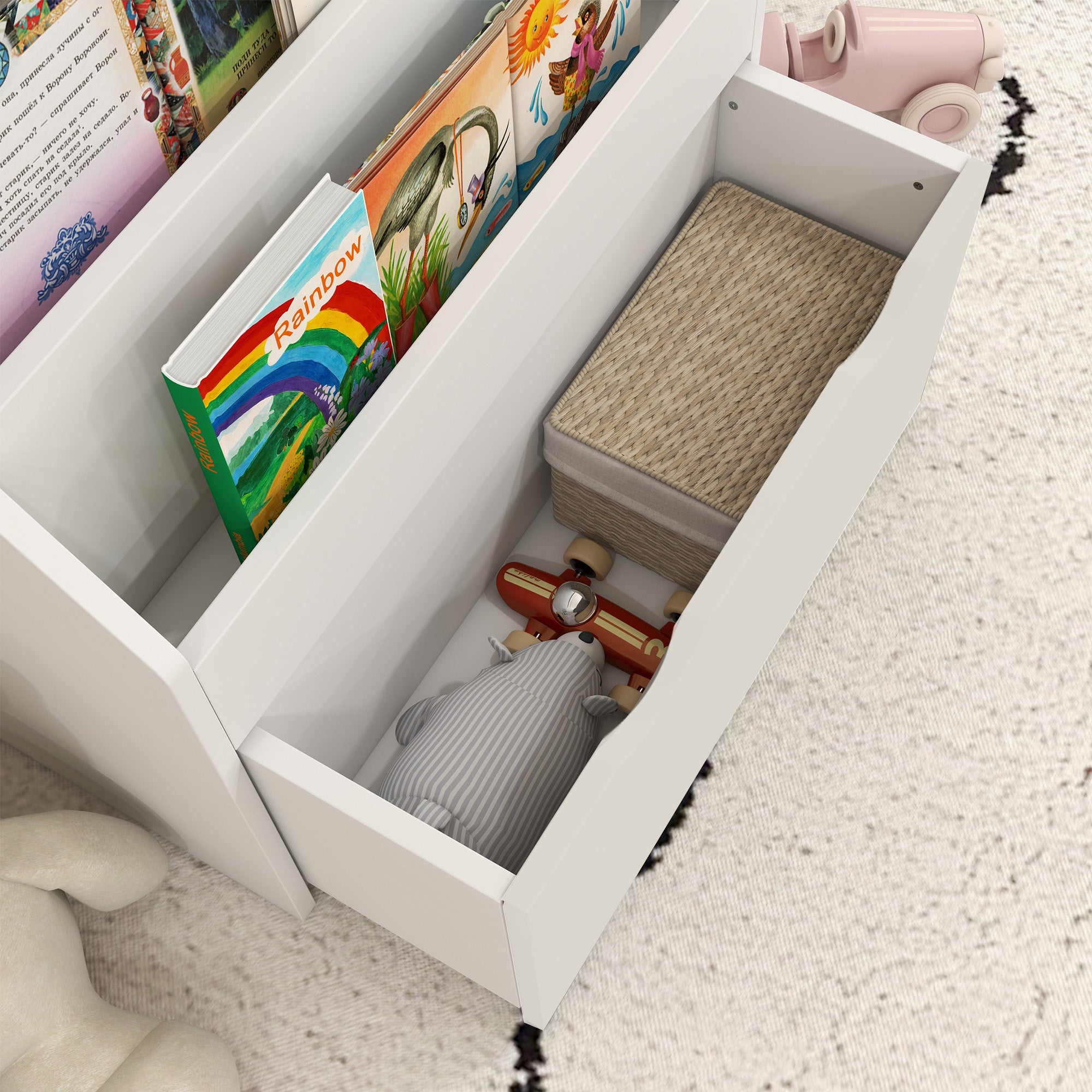 AIYAPLAY Bookcase for Kids with Shelves, Drawer, Bookcase for Bedroom, Playroom, White