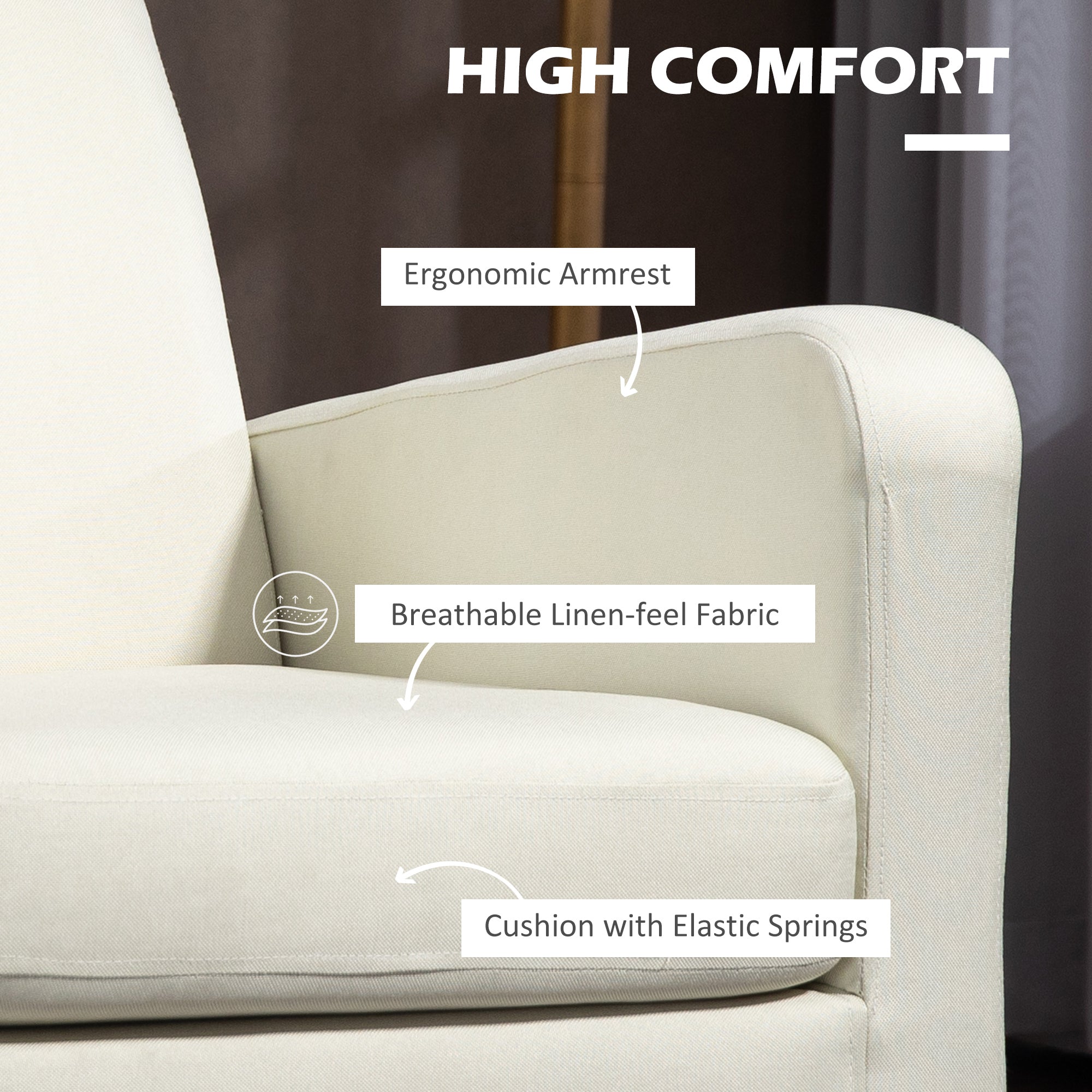 HOMCOM 2 Pieces Modern Armchairs with Rubber Wood Legs, Upholstered Accent Chairs, Single Sofa for Living Room, Bedroom, Cream White - North Peak Garden Furniture
