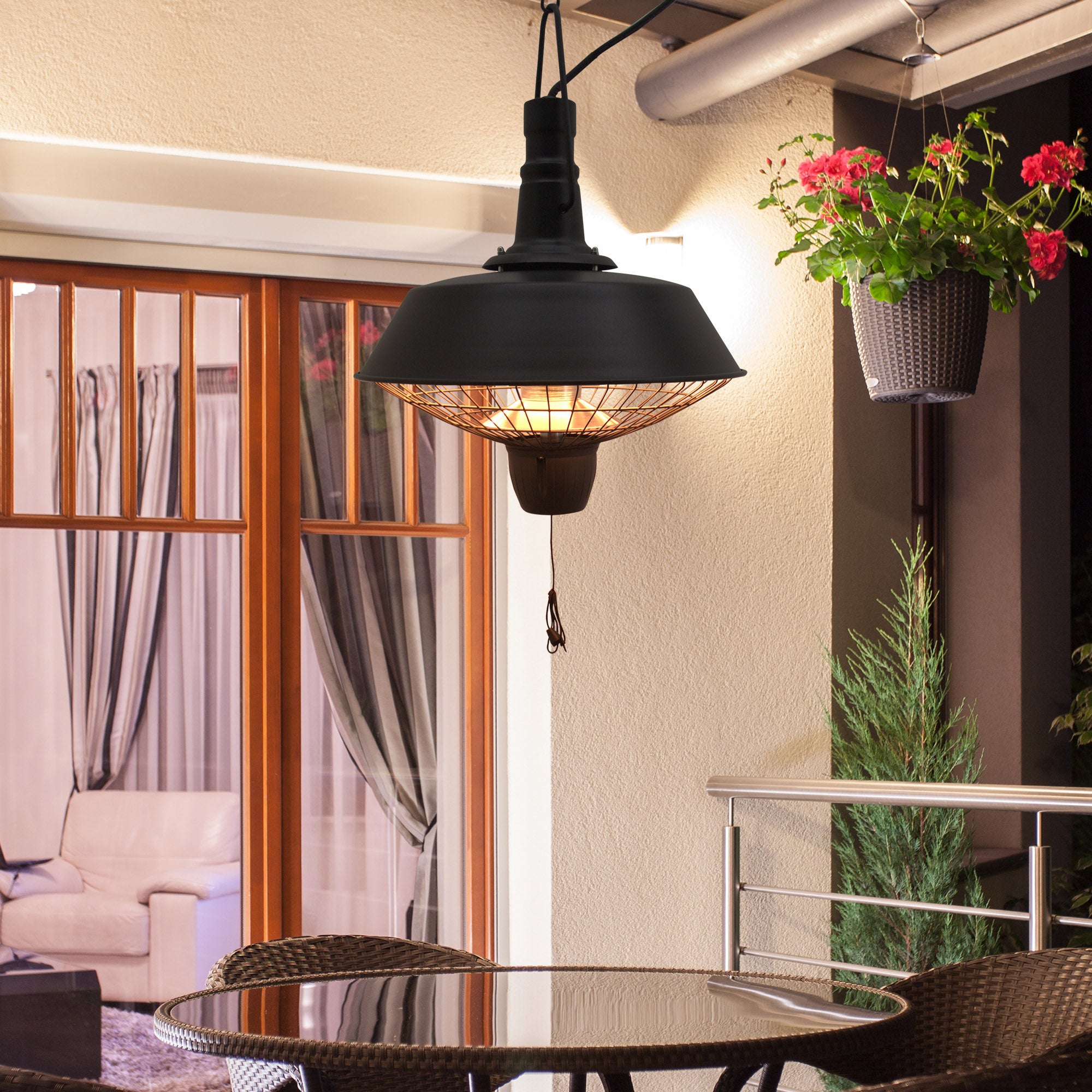 Outsunny 2100W Outdoor Ceiling Mounted Halogen Electric Heater Hanging Patio Garden Warmer Light - Black - North Peak Garden Furniture