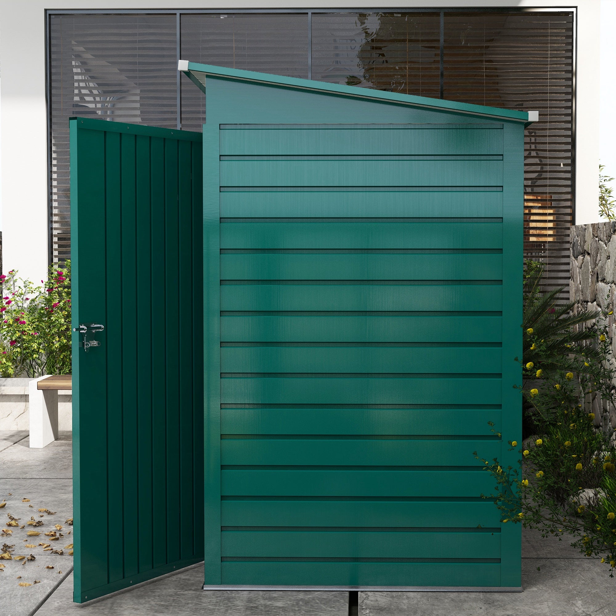 Outsunny 3.7 x 7.9ft Galvanised Steel Shed, with Latched Door and Padlock - Green - North Peak Garden Furniture