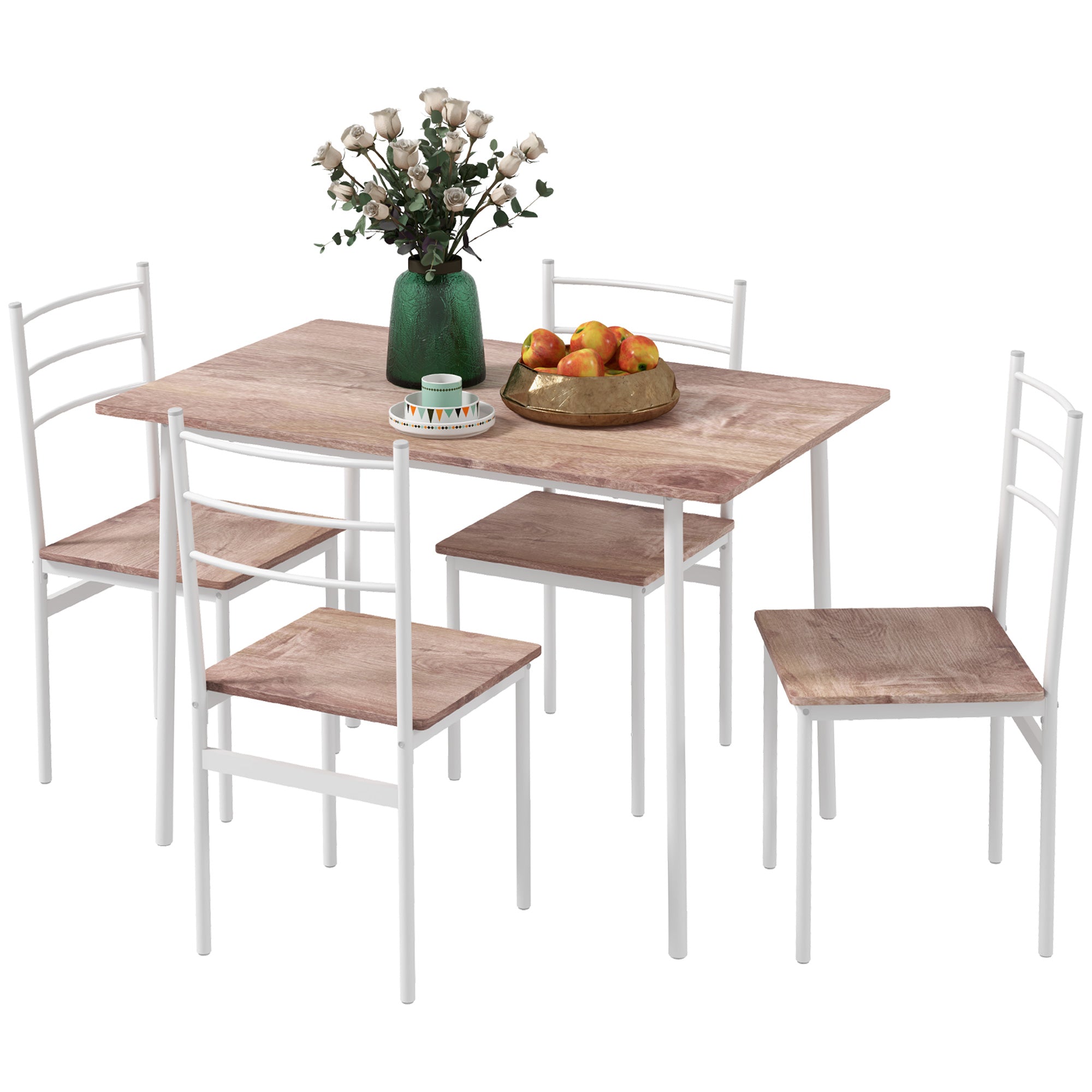 HOMCOM Five-Piece Compact Dining Table and Chairs Set - Brown/White