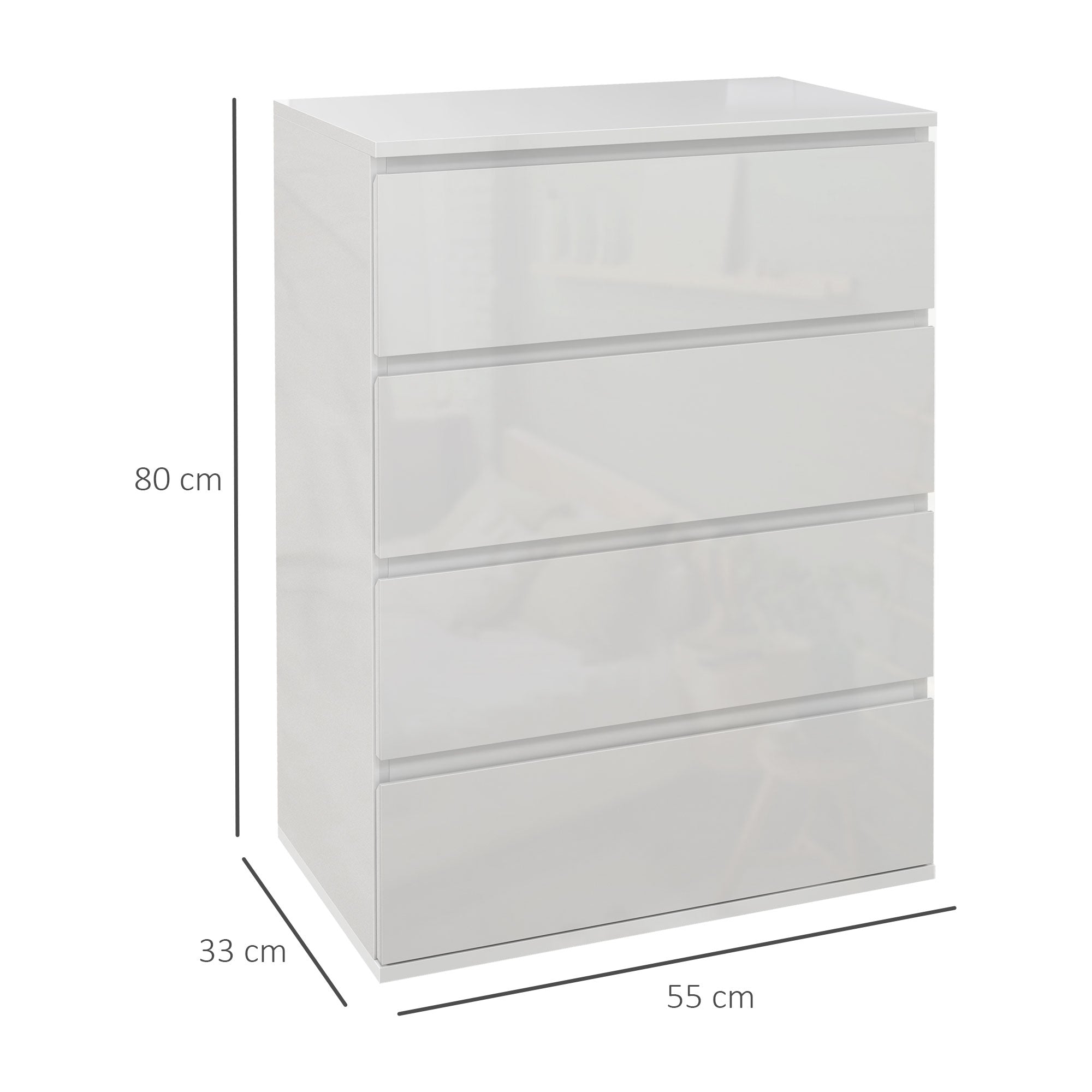 HOMCOM High Gloss Chest of Drawers, 4-Drawer Storage Cabinets, Modern Dresser, Storage Drawer Unit for Bedroom - North Peak Garden Furniture