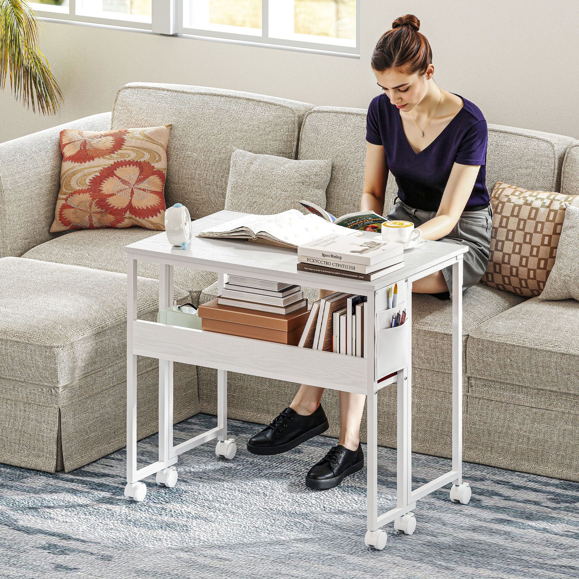 HOMCOM 80 cm Drop Leaf Writing Work Desk - White - North Peak Garden Furniture