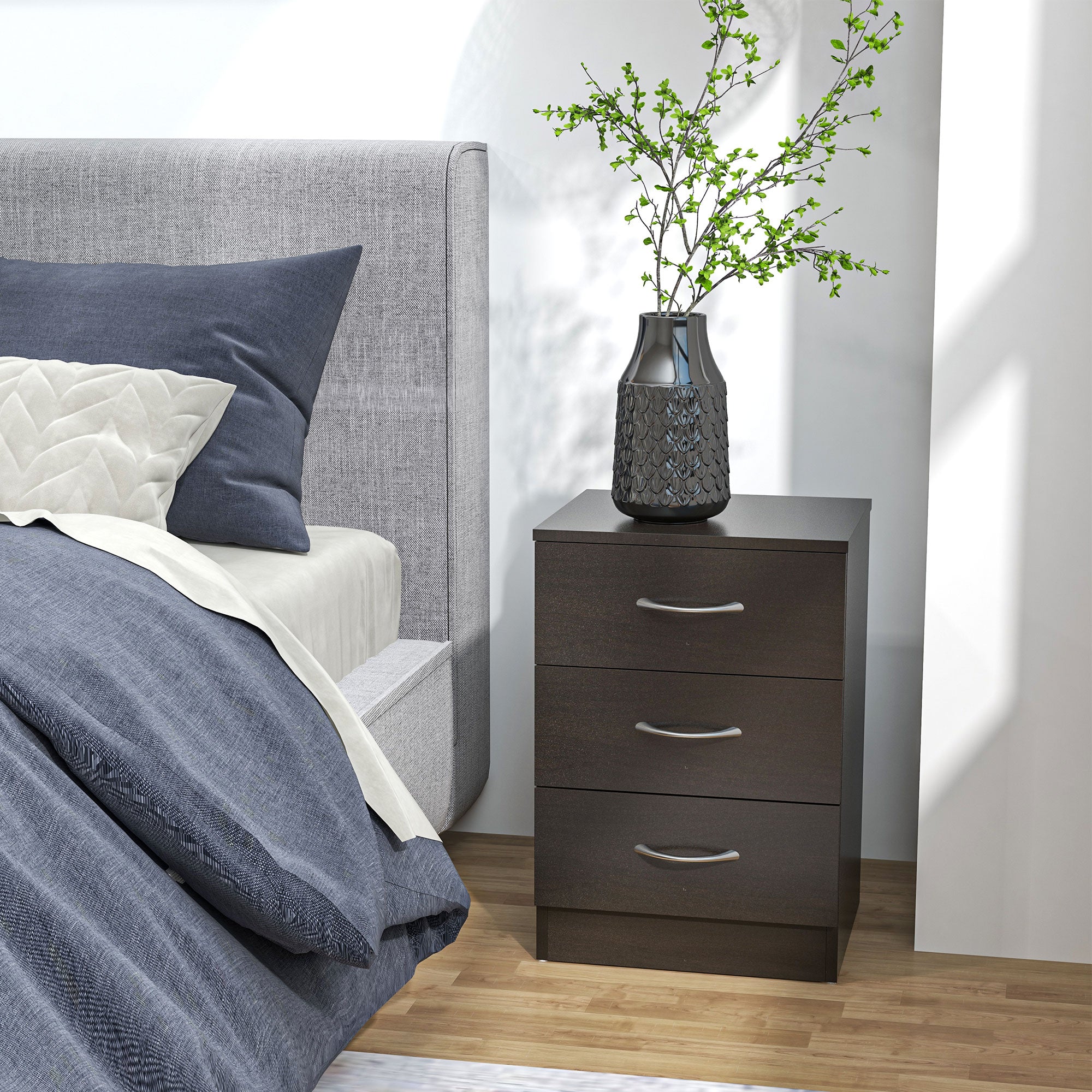 HOMCOM Bedside Cabinet with Drawer and Shelf, White Bedside Table for Bedroom, Living Room, Nightstand Side Table with Metal Rail Set of 2 - North Peak Garden Furniture