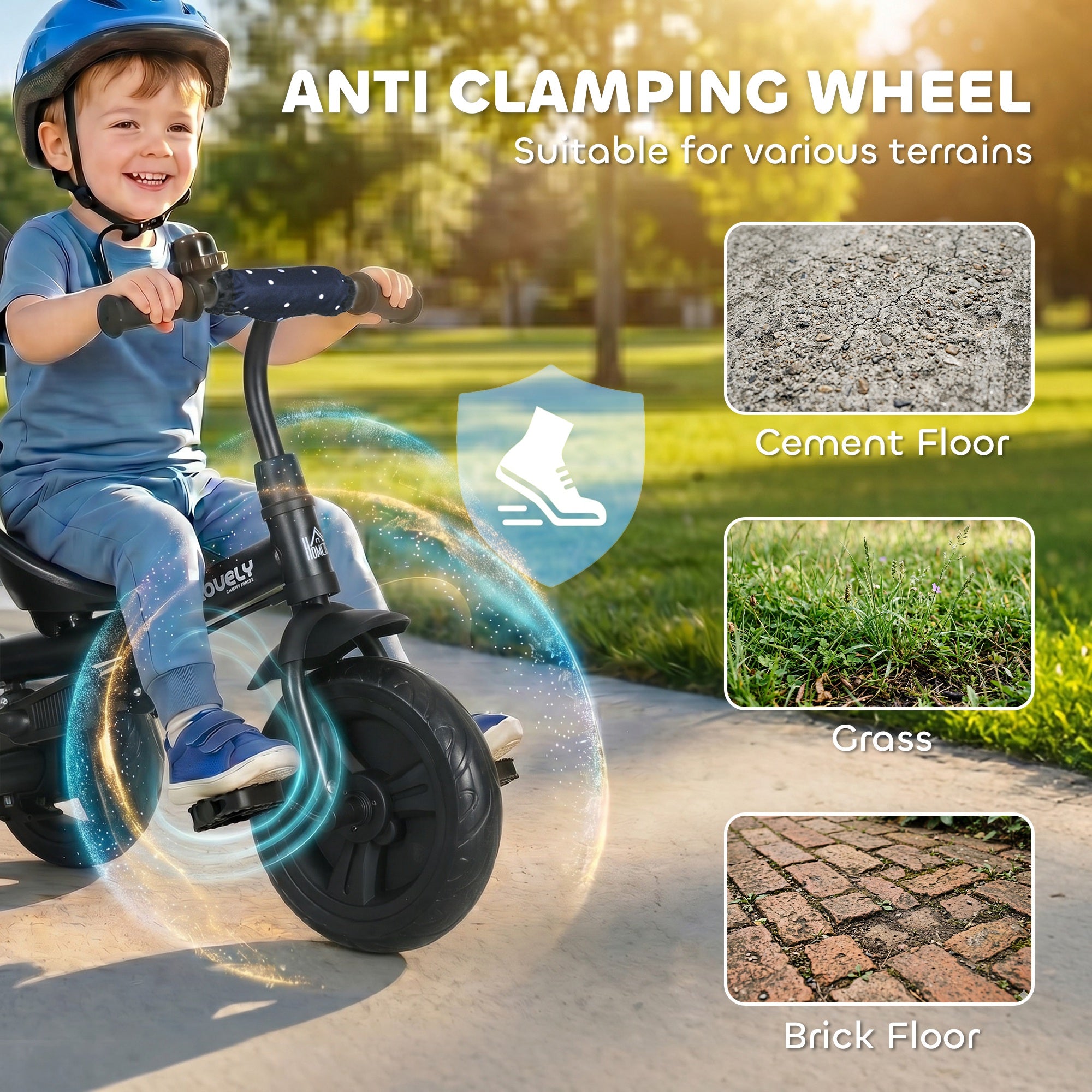 HOMCOM 6 in 1 Tricycle for Kids with 5-point harness straps, Removable Canopy, Dark Blue