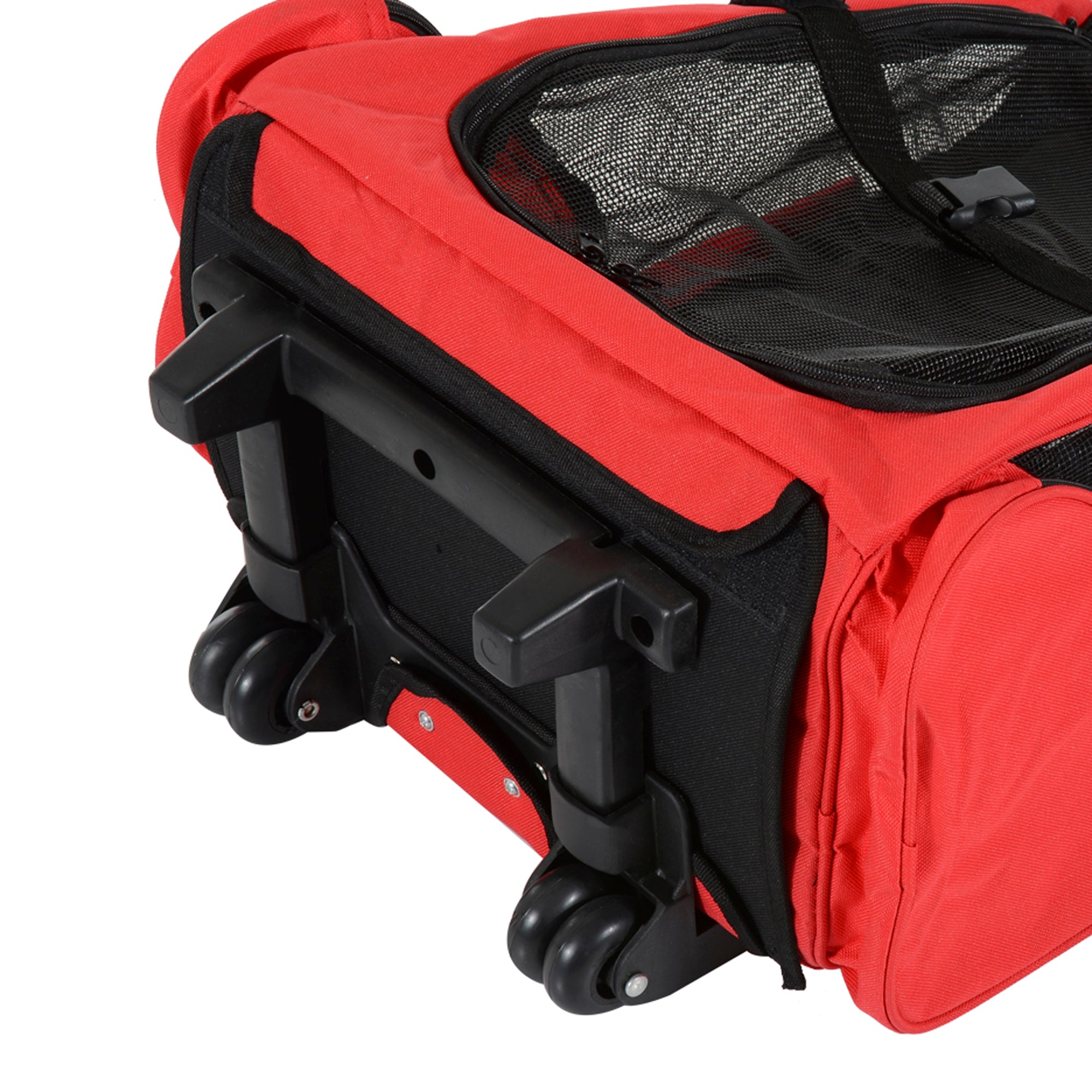 PawHut Pet Travel Backpack Bag Cat Puppy Dog Carrier w/ Trolley and Telescopic Handle Portable Stroller Wheel Luggage Bag (Red) - North Peak Garden Furniture