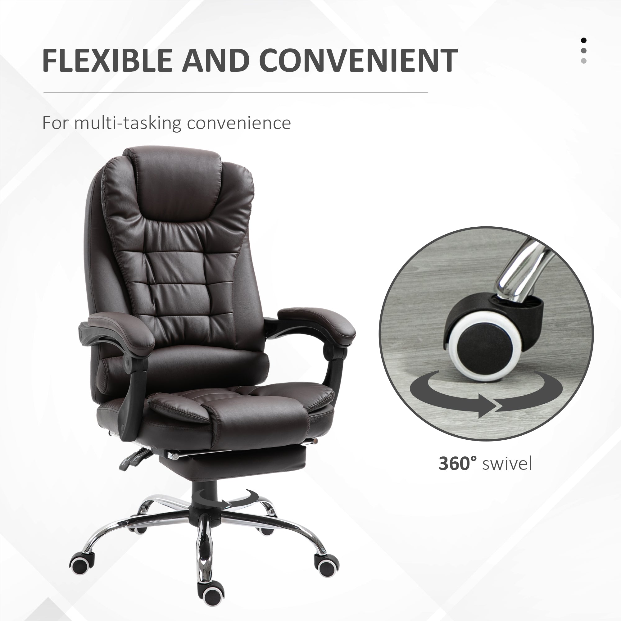 HOMCOM PU Leather Executive Office Chair, High Back Swivel Chair with Retractable Footrest, Adjustable Height, Reclining Function, Brown - North Peak Garden Furniture