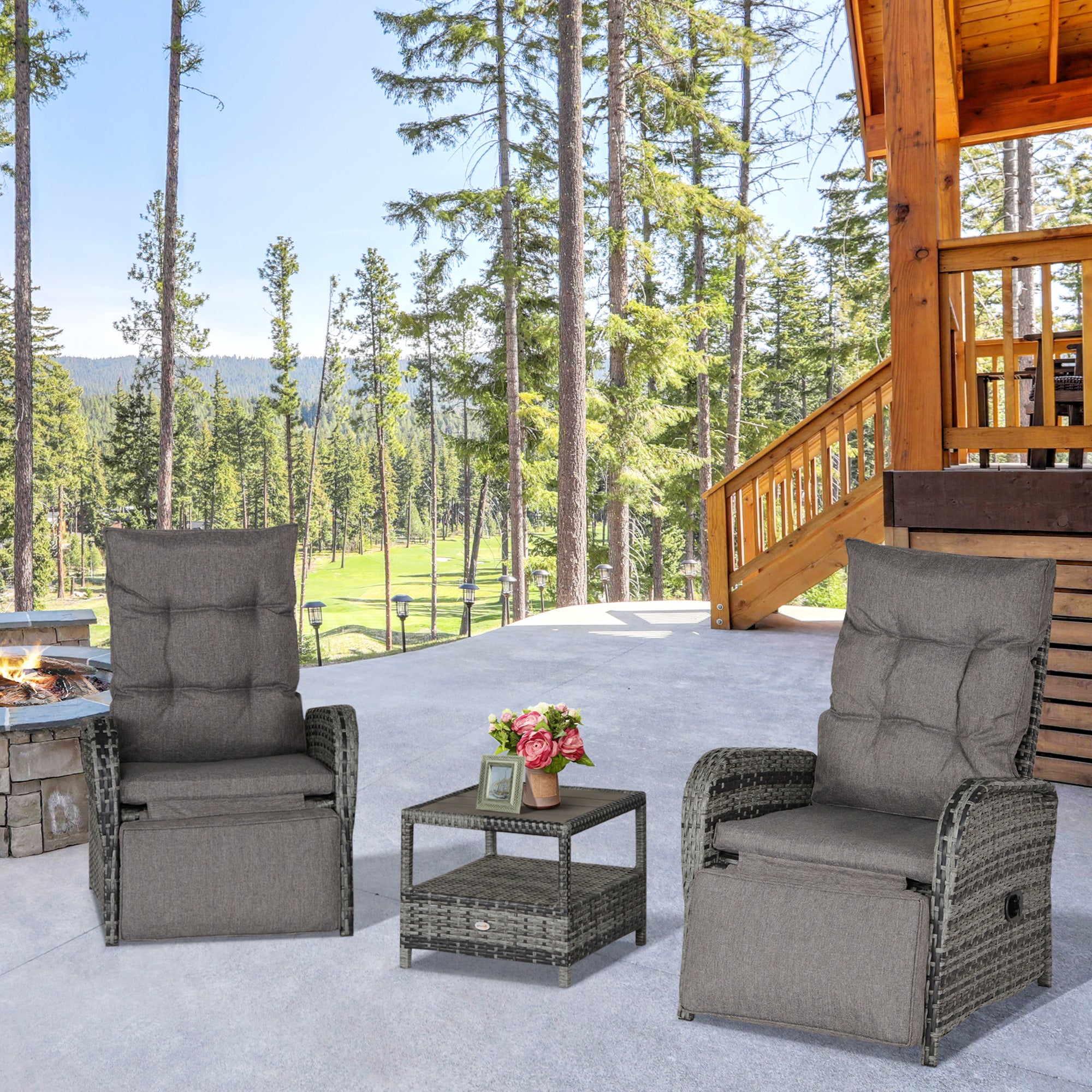 Outsunny 2 Seater Patio Rattan Wicker Chaise Lounge Sofa Set w/ Cushion for Patio Yard Porch - North Peak Garden Furniture