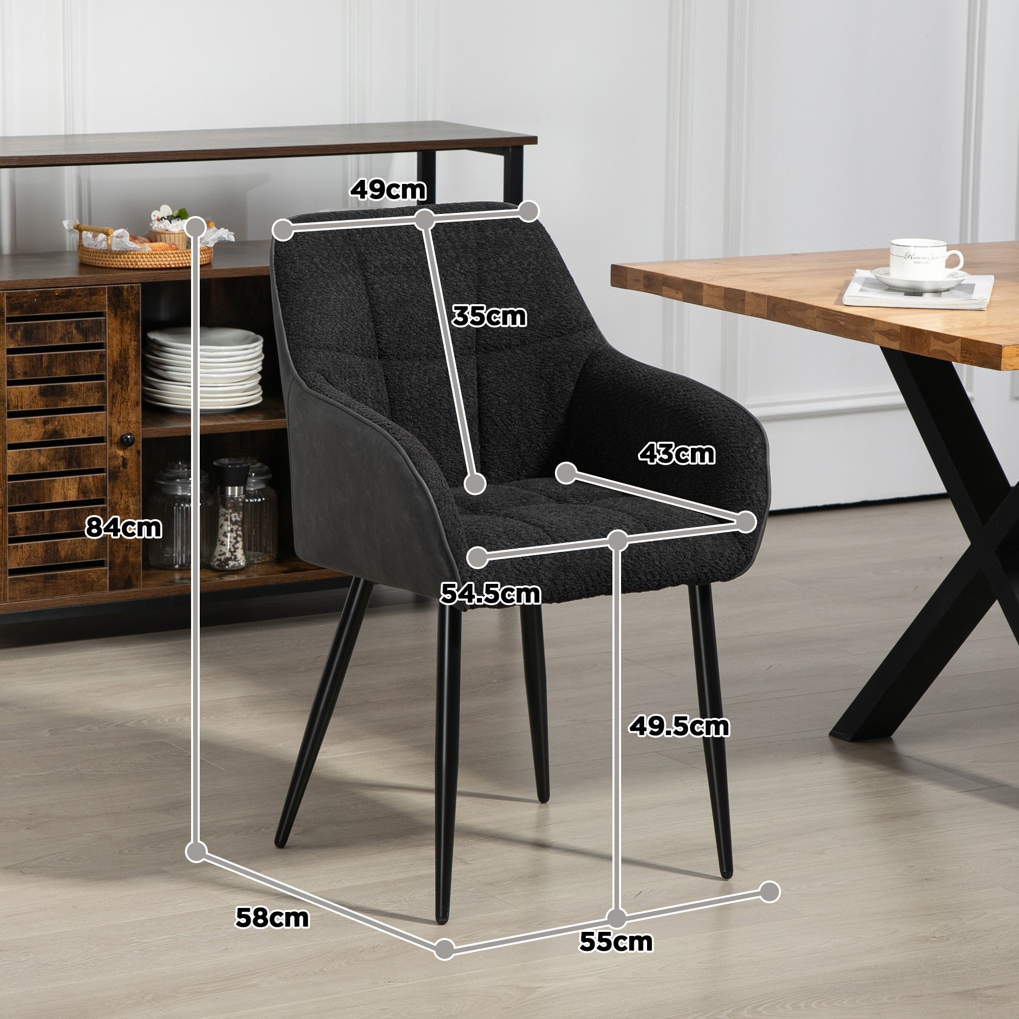 HOMCOM Accent Chair with Foot Pads, Upholstered Armchair with Chenille Fabric Front and PU Back, Occasional Chair for Living Room Bedroom, Black - North Peak Garden Furniture