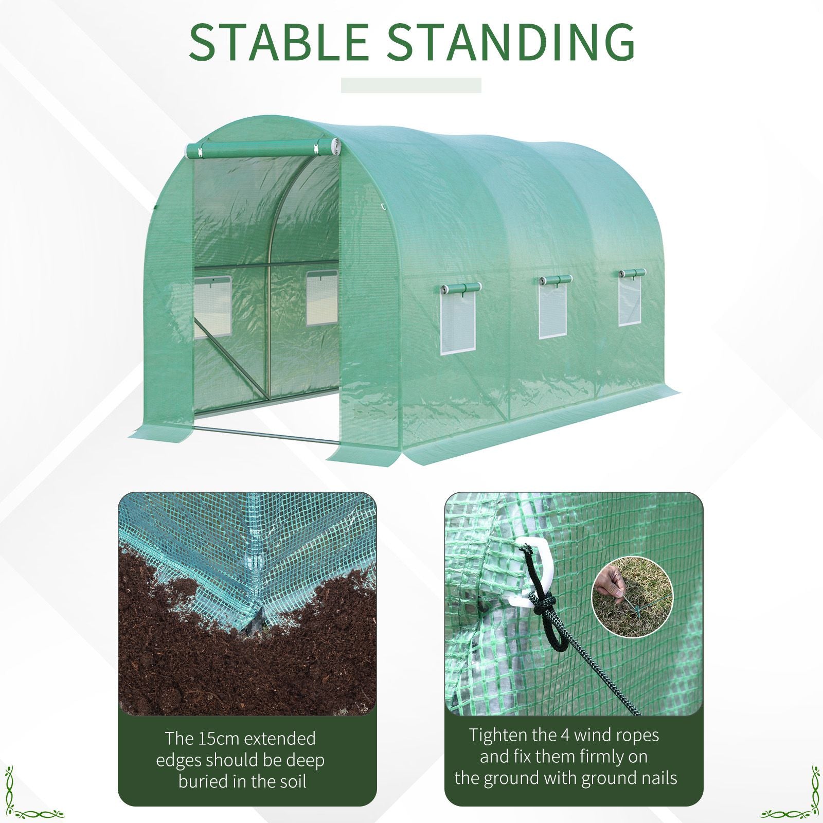 Outsunny 4L x 2W x 2H M Greenhouse Walk-in Polytunnel Outdoor Garden Flower Vegetable Planter 25mm Diameter Galvanised Steel Frame with Zipped Door