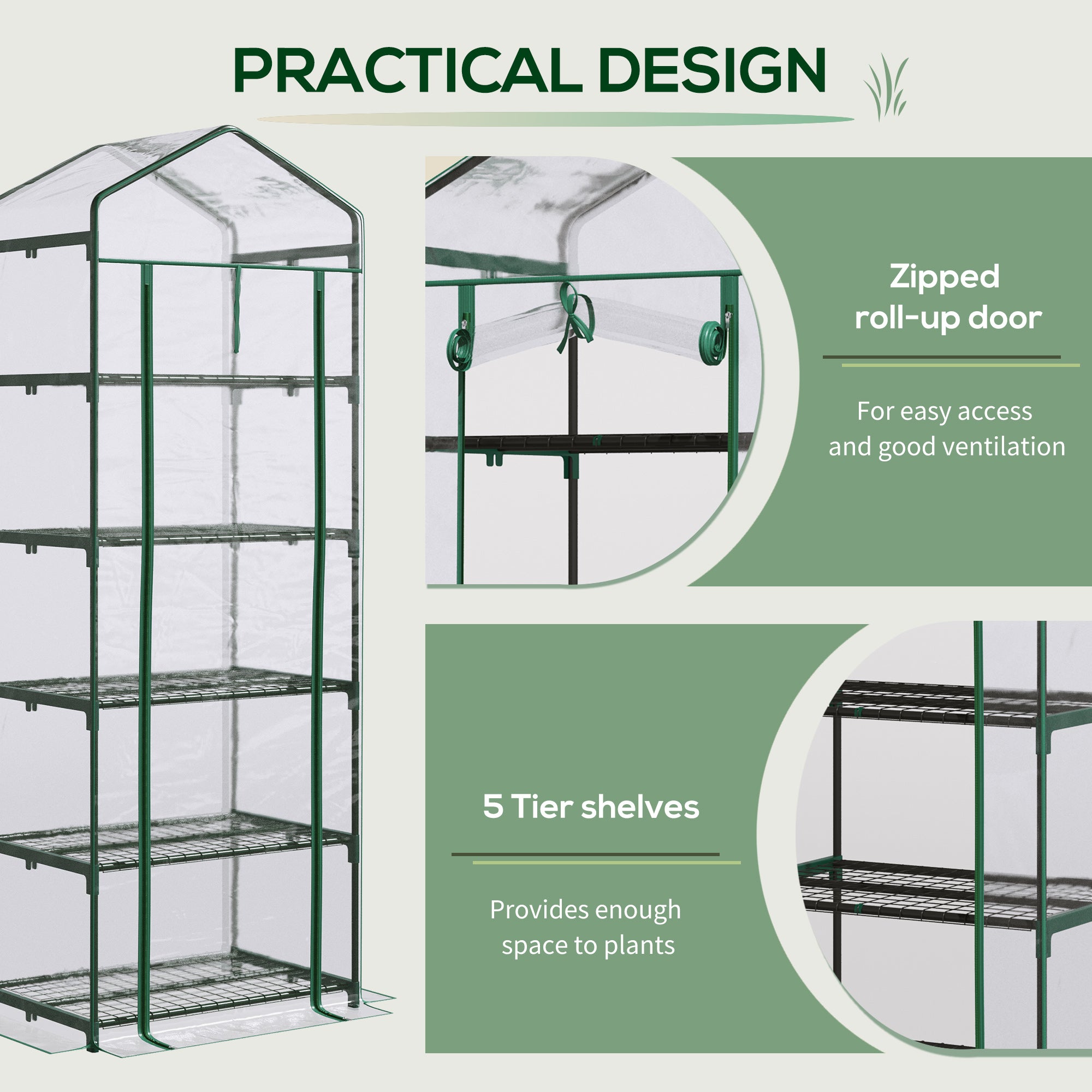 Outsunny 5 Tier Mini Greenhouse Outdoor Flower Stand Green House PVC Cover Portable Shed Metal Frame Transparent 69 x 49 x 193cm - North Peak Garden Furniture