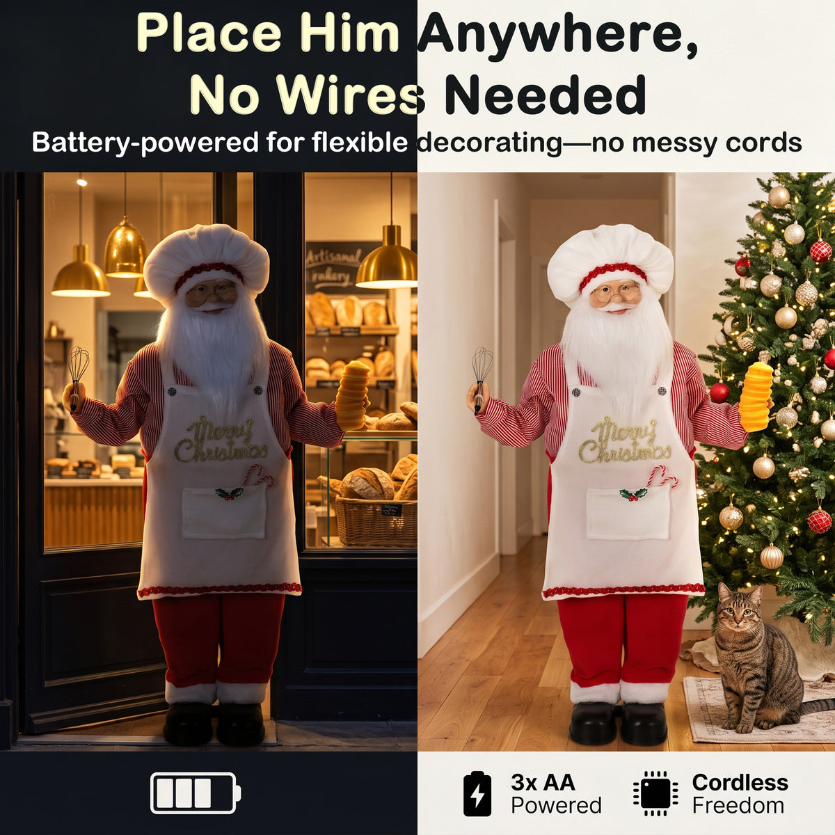 HOMCOM 4ft Singing Cooking Santa Claus, Standing Christmas Animated Santa Figure with Head Moving, Sound/Touch Activated