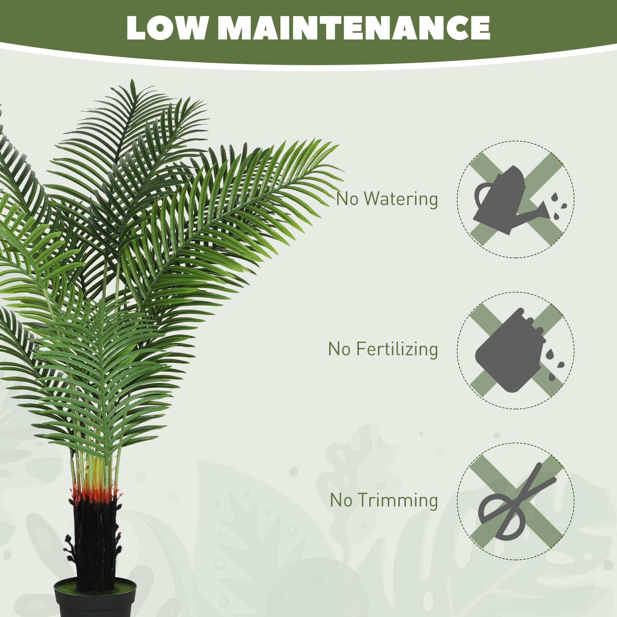 HOMCOM 150cm Artificial Areca Palm Tree with 12 PE Leaves, Decorative Artificial Plant with Plastic Pot and Flocked Soil, Fake Plant for Home Office Decor, Green