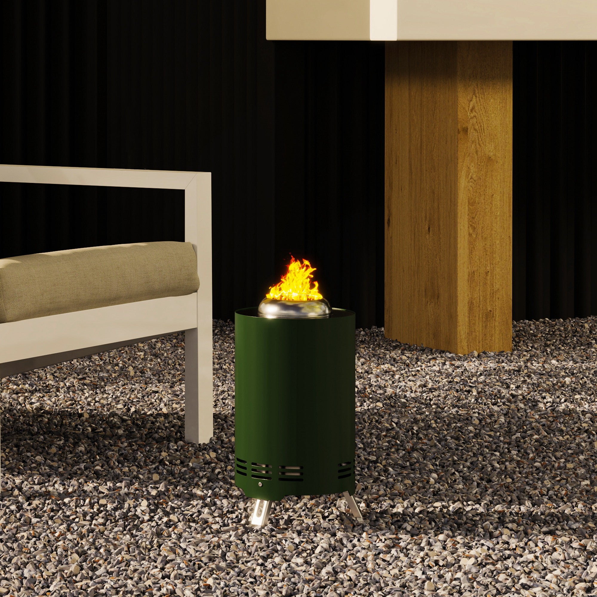 Outsunny Smokeless Fire Pit, 16 x 16 cm Stainless Steel Portable Wood Burning Firepit with Poker, Wood or Pellet Fuelled Tabletop Fire Pit for Garden Camping Bonfire Party, Green - North Peak Garden Furniture