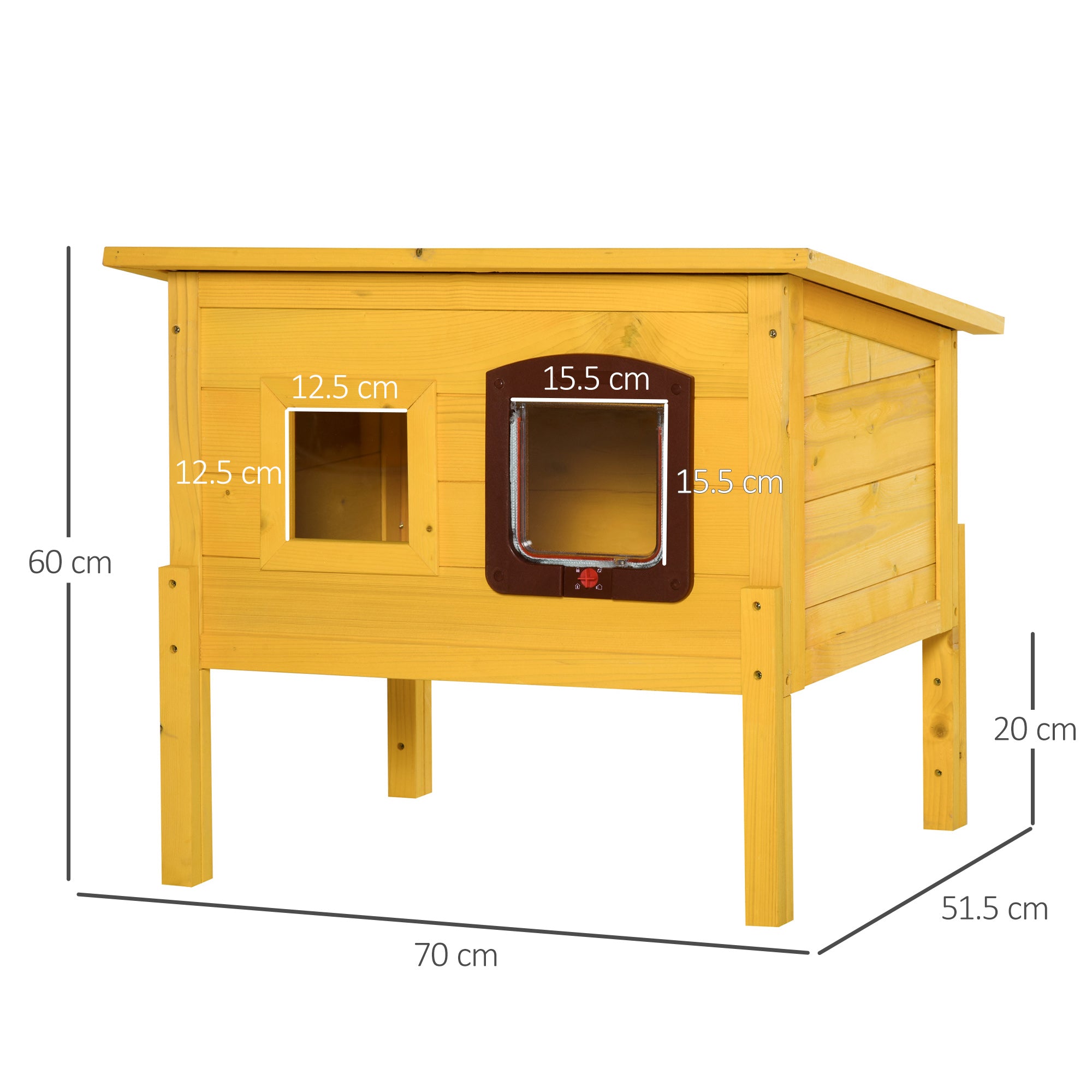 Pawhut Garden Wooden Cat House Hide Cage Outdoor Pet Play Home Water-resistant Roof Kitty Shelter Kennel w/ith Door & Window