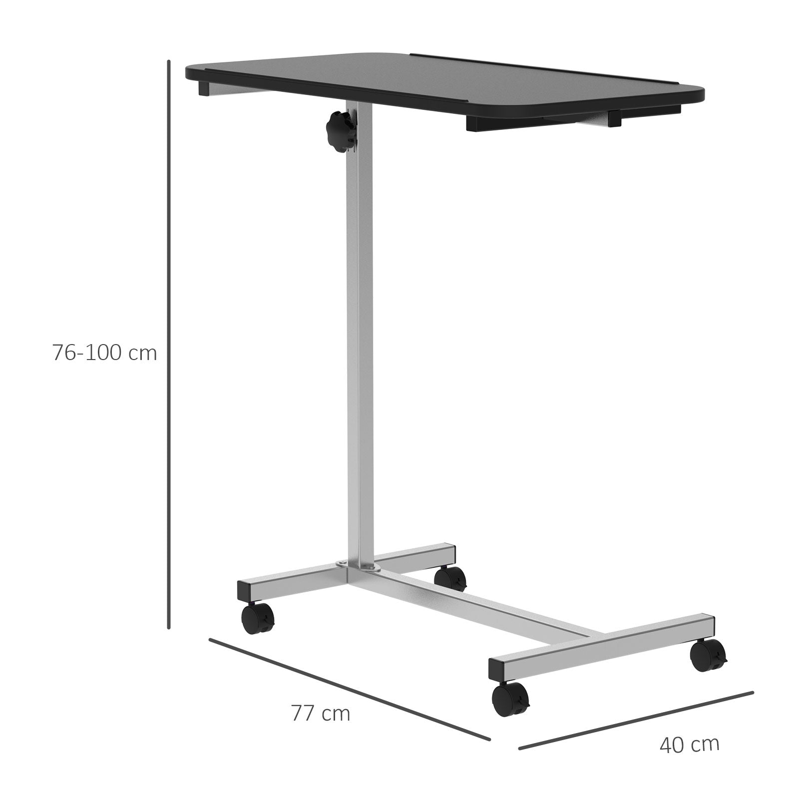 HOMCOM Height Adjustable Overbed Table with Wheels, C Shaped Laptop Desk, Portable Rolling Bedside Table for Living Room, Bedroom, Black - North Peak Garden Furniture