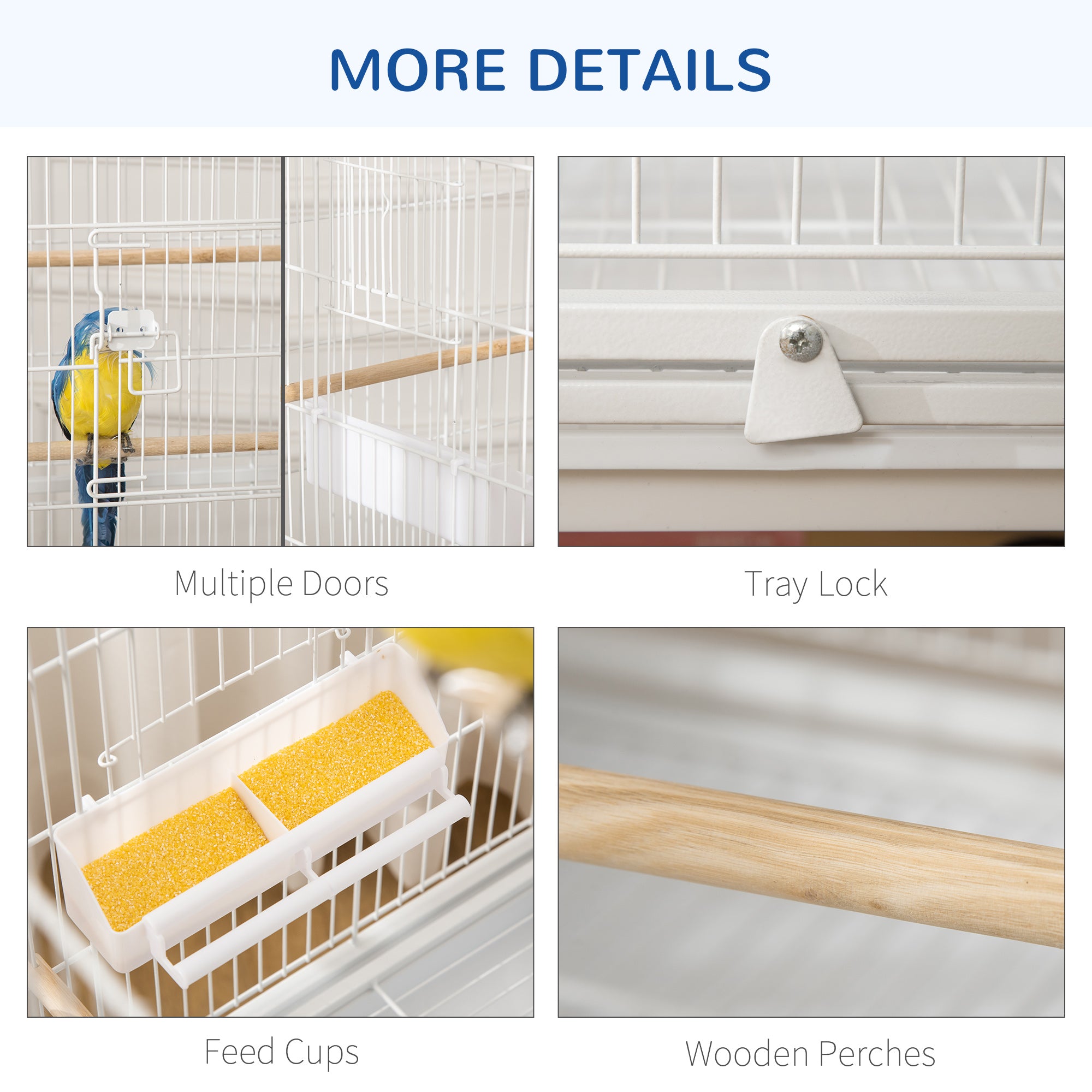 PawHut Large Bird Cage Budgie Cage for Finch Canaries Parakeet with Rolling Stand, Slide-out Tray, Storage Shelf, Food Containers, White - North Peak Garden Furniture