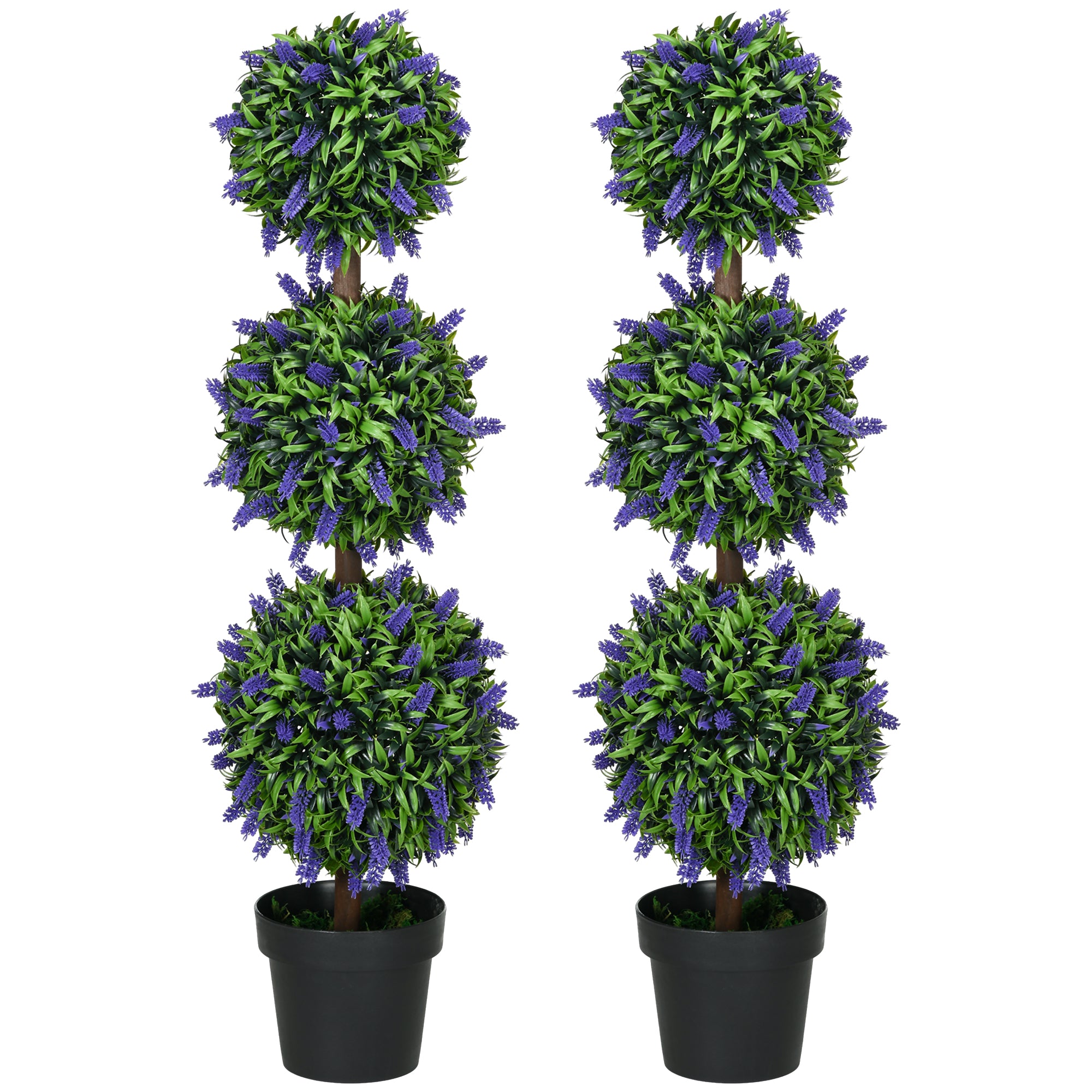 HOMCOM Set of 2 Artificial Plants, Lavender Flowers Ball Trees with Pot, for Home Indoor Outdoor Decor, 110cm