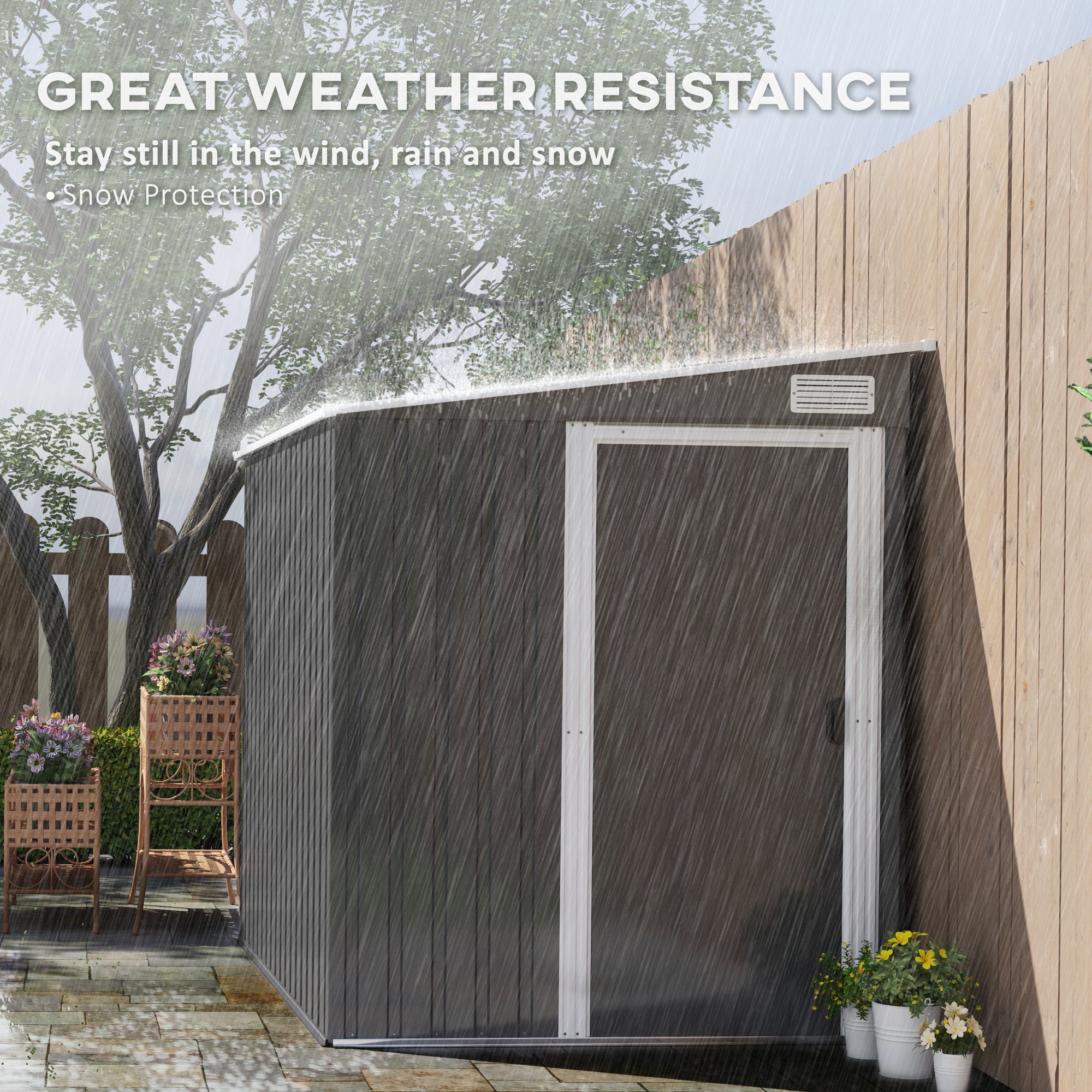 Outsunny 7 x 5ft Galvanised Metal Shed, with Sliding Door - Dark Grey - North Peak Garden Furniture