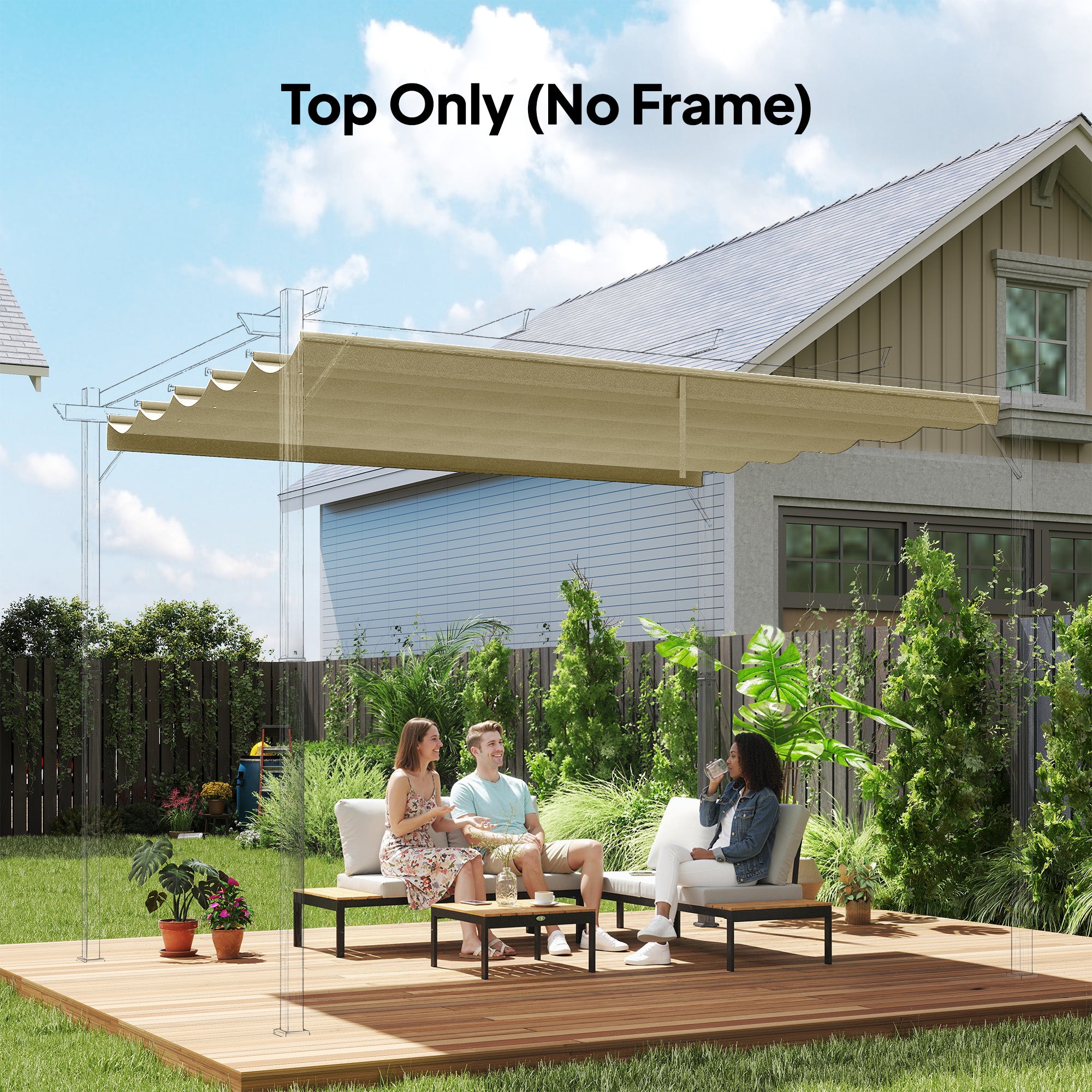 Outsunny Retractable Pergola Shade Cover, Replacement Canopy for 4 x 3 (m) Pergola, Retractable Roof, Beige