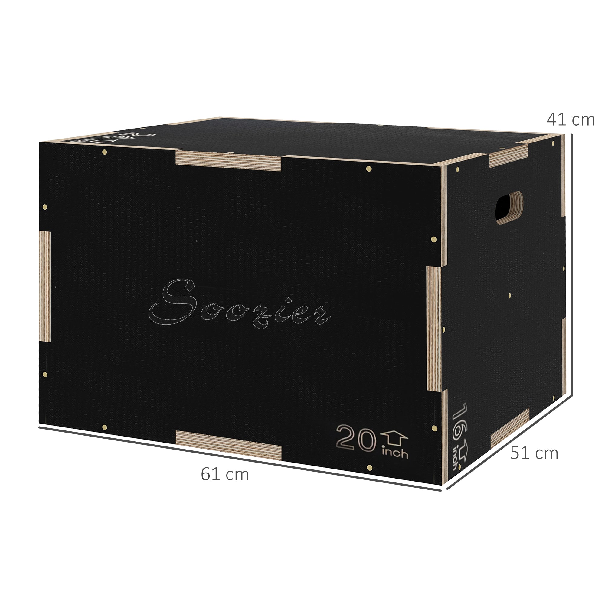 SPORTNOW Multi-Faceted Jump Box, Wooden Step Up Box, for Home, Gym, Exercise, 41/51/61cm - Black - North Peak Garden Furniture