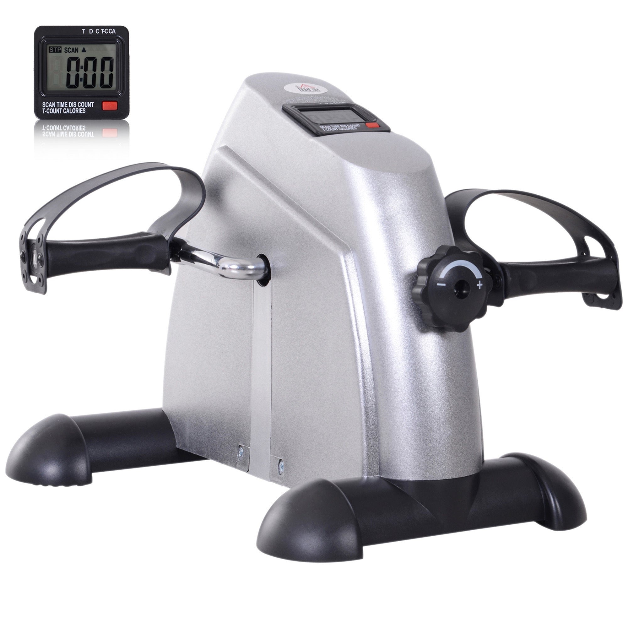 HOMCOM Mini Exercise Bike Portable Pedal Exerciser Arm Leg Cycle Gym Fitness LCD Display Adjustable Resistance Silver - North Peak Garden Furniture