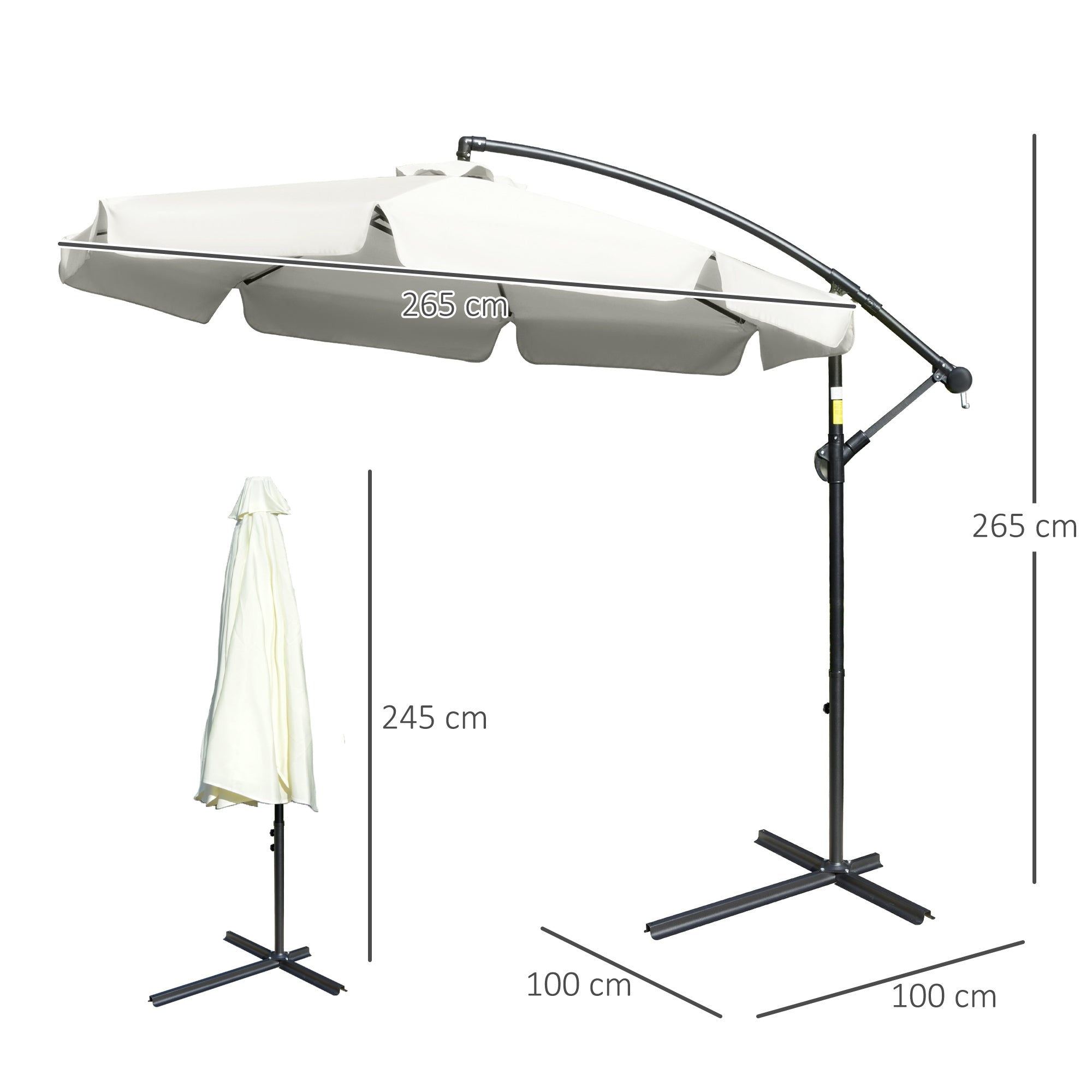Outsunny 2.7m Garden Banana Parasol Cantilever Umbrella with Crank Handle and Cross Base for Outdoor, Hanging Sun Shade, Cream White - North Peak Garden Furniture