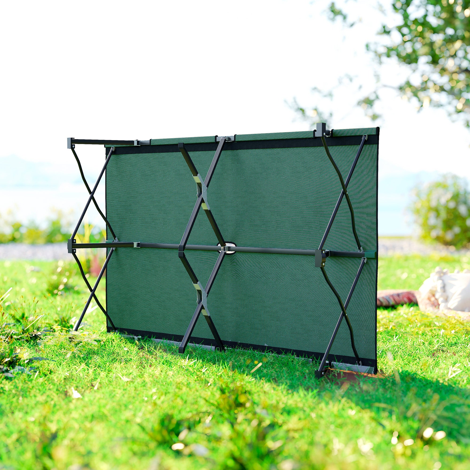 Outsunny Double Camping Bed Camping Cot Foldable Sunbed Outdoor Patio Sleeping Bed Super Light with Carry Bag (Green)
