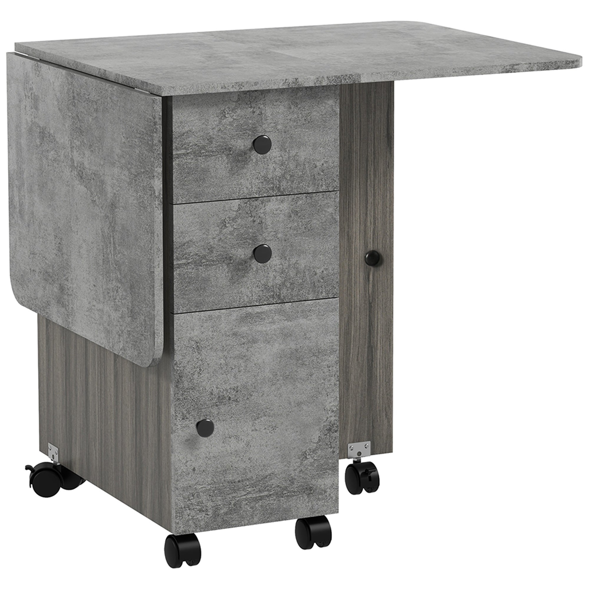 HOMCOM Multi-Storage Six-Person Drop Leaf Dining Table - Mixed Grey - North Peak Garden Furniture