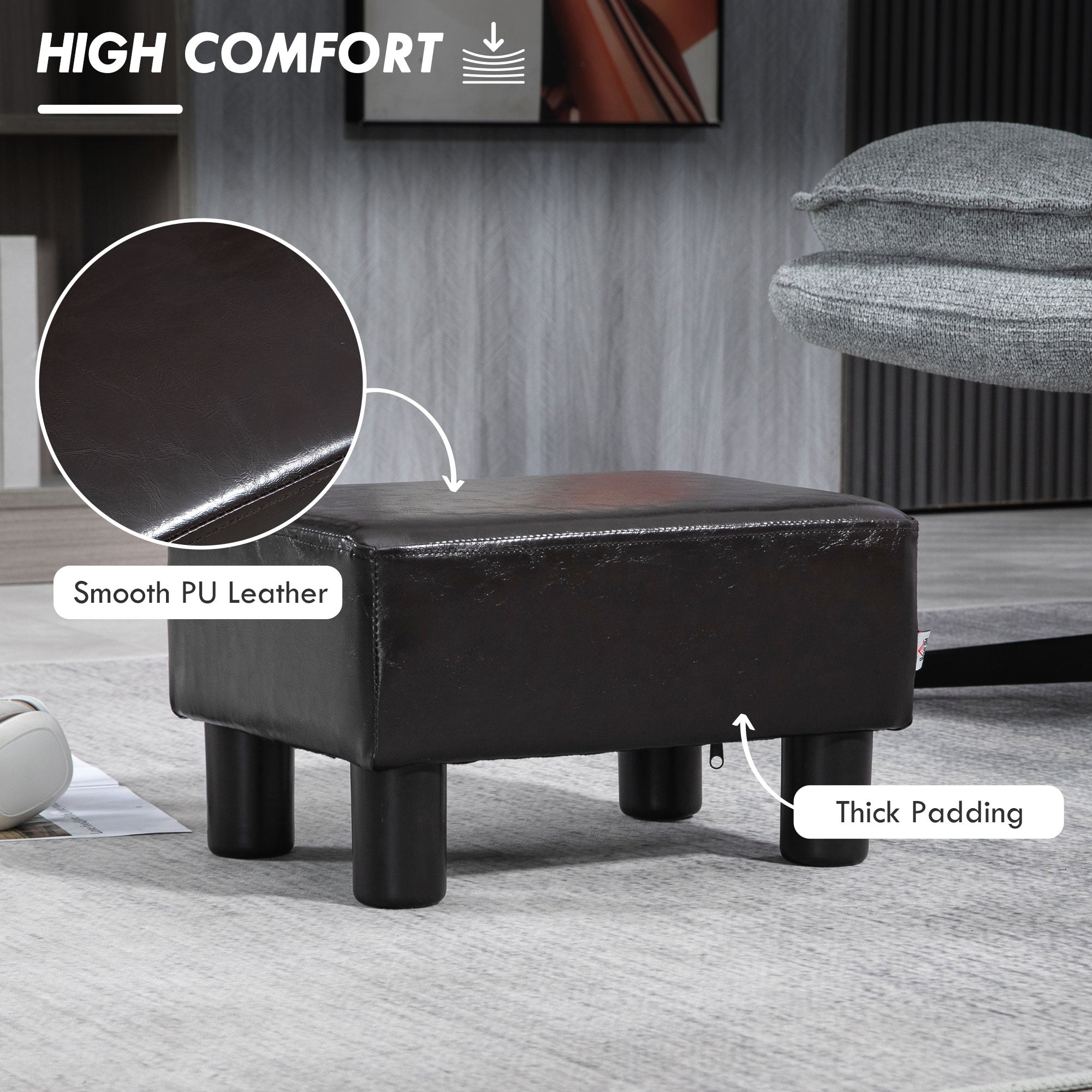 HOMCOM PU Leather Footstool Ottoman Cube with 4 Plastic Legs