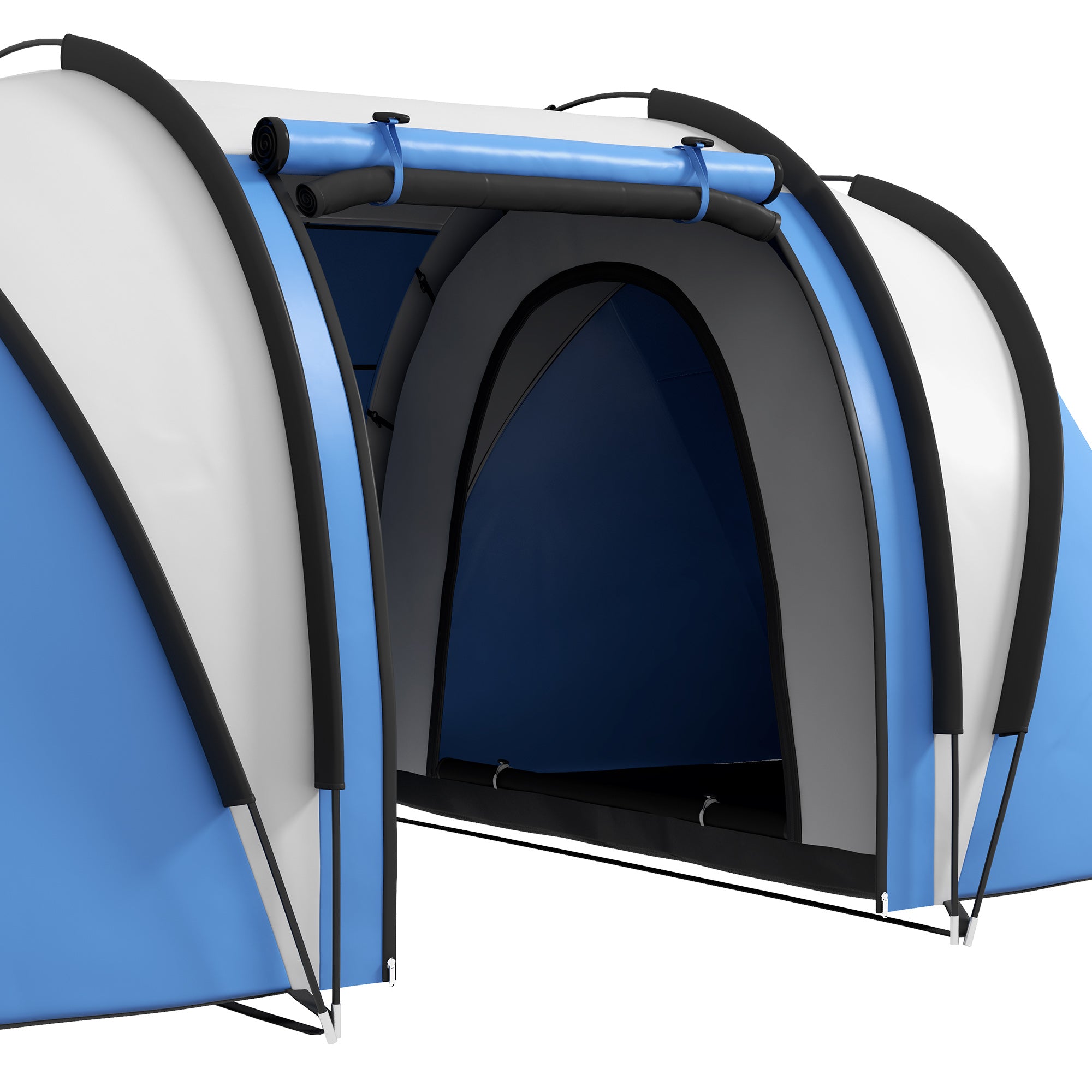 Outsunny Camping Tent with 2 Bedrooms and Living Area, 3000mm Waterproof Family Tent, for Fishing Hiking Festival, Blue - North Peak Garden Furniture