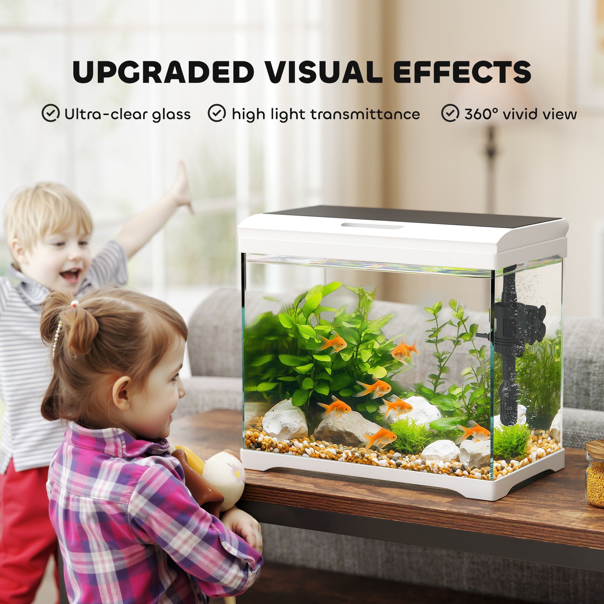 PawHut 27L Glass Fish Tank with Filter System, LED Light, Water Pump, for Betta, Goldfish, Shrimps, White - North Peak Garden Furniture