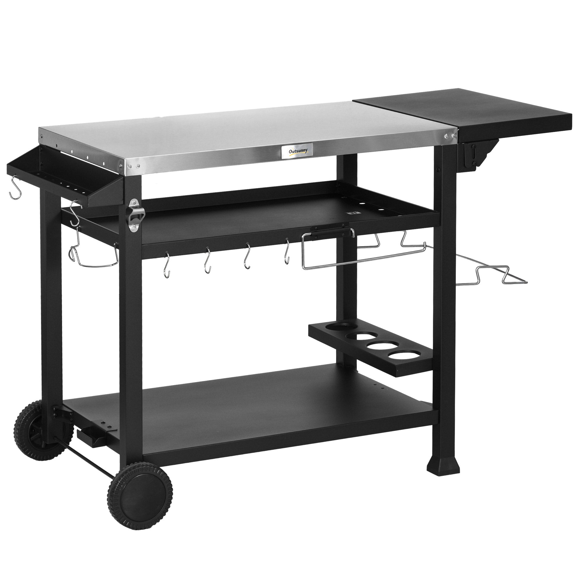 Outsunny Multi-Feature BBQ Grill Table, with Stainless Steel Top - Black - North Peak Garden Furniture