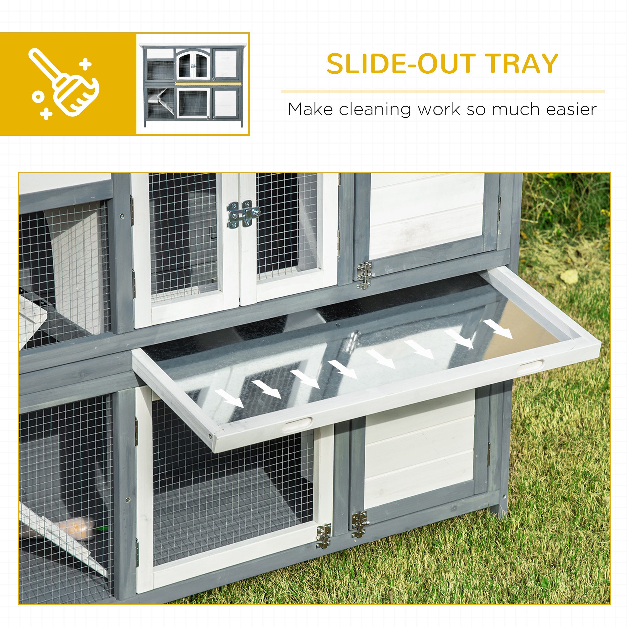 PawHut Rabbit Hutch Outdoor Guinea Pig Hutch 2 Tier Wooden Cage w/ Ramp, Divider, Openable Roof, 125 x 48 x 100cm - Grey - North Peak Garden Furniture